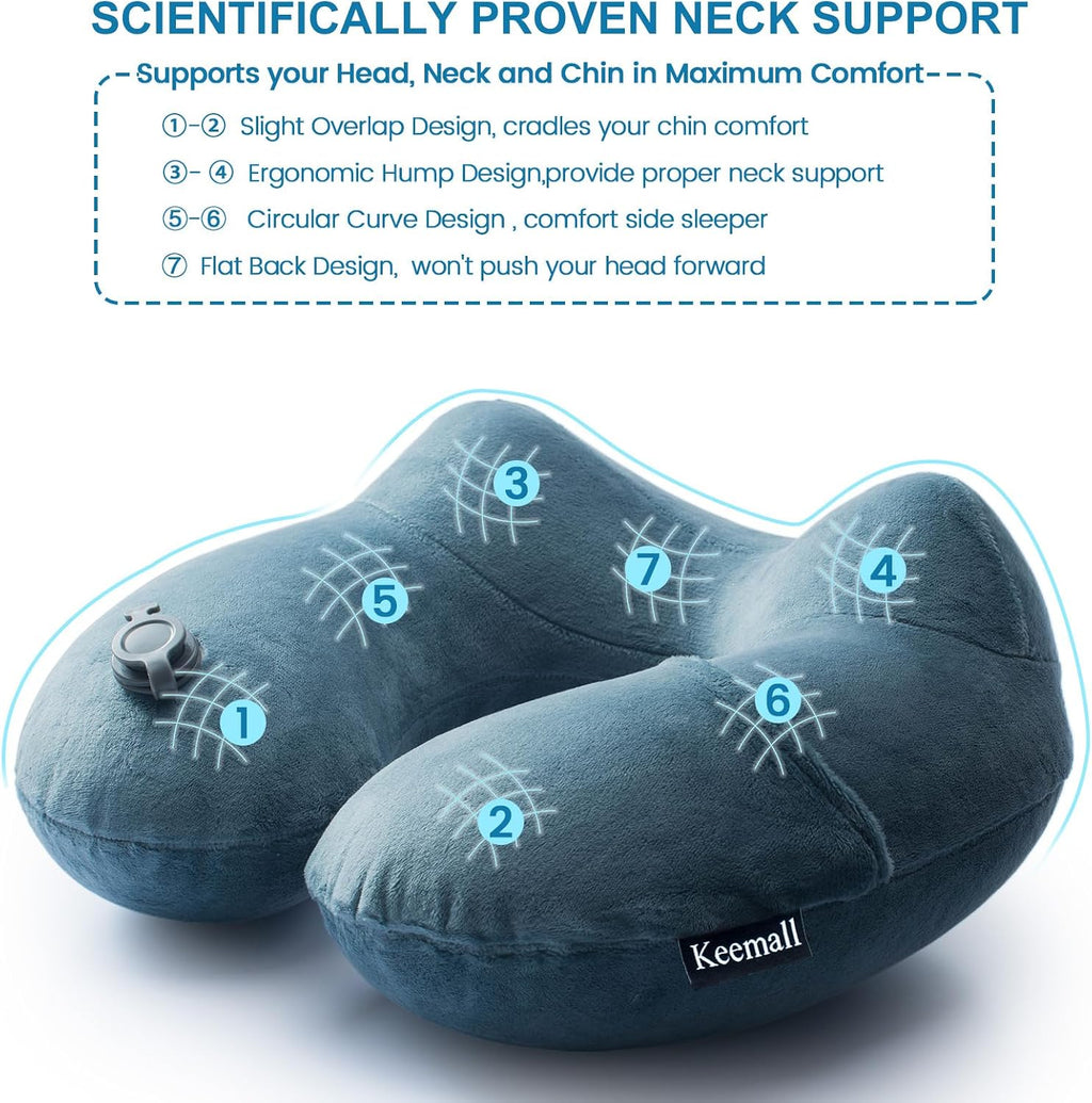 Keemall 2Pack Inflatable Travel Neck Pillow for Airplane Sleeping, Adjustable Blow Up Neck Support Air Pillow Traveling on Plane Long…