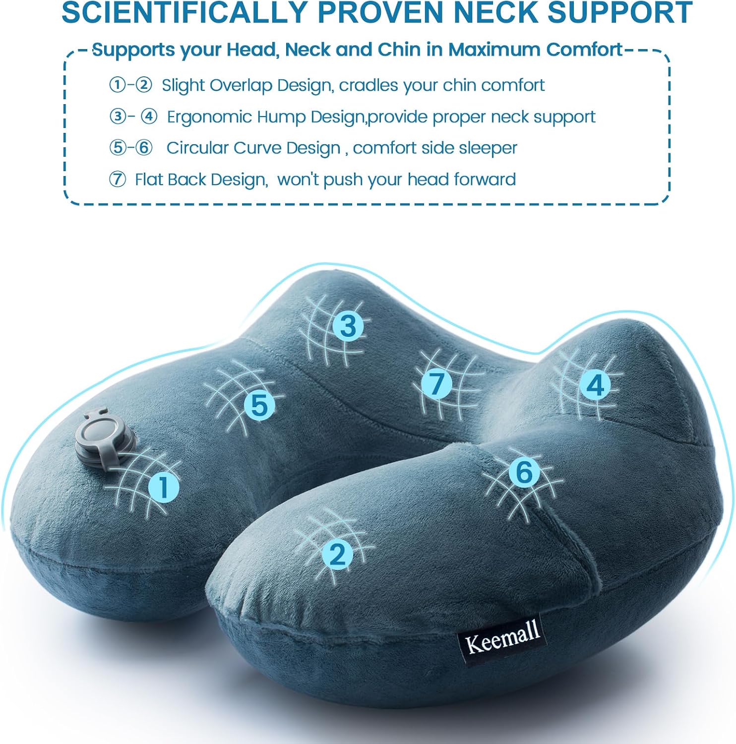 Keemall 2Pack Inflatable Travel Neck Pillow for Airplane Sleeping, Adjustable Blow Up Neck Support Air Pillow Traveling on Plane Long…
