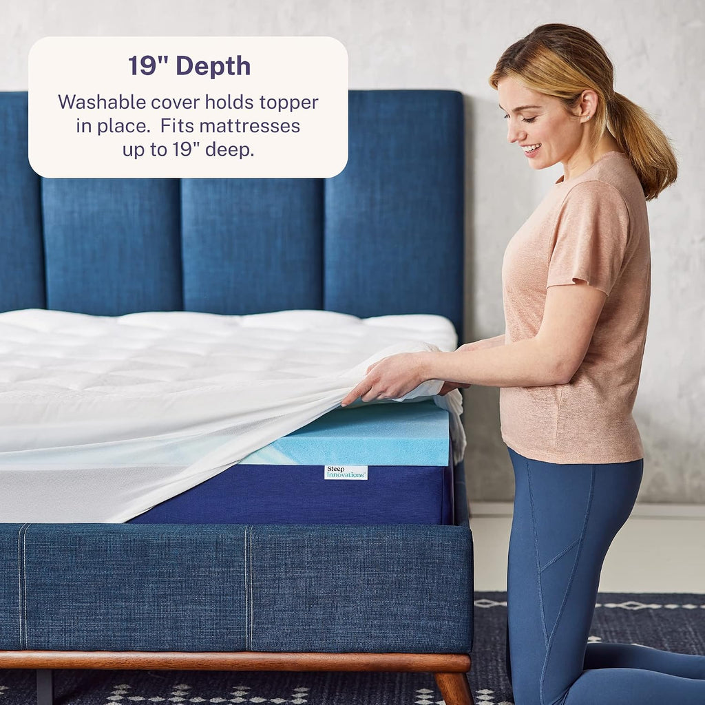 Sleep Innovations Cooling Comfort Gel Memory Foam Dual Layer Mattress Topper, 4 Inch, California King Size, Pillow Top Cover