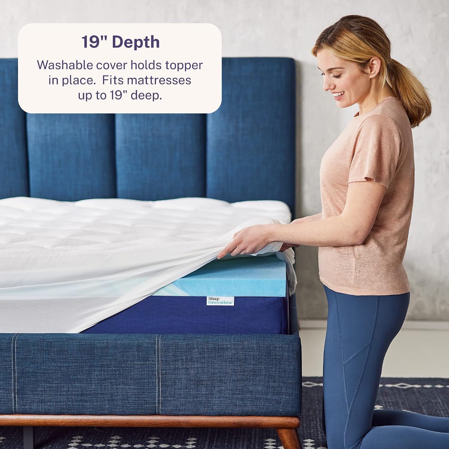 Sleep Innovations Cooling Comfort Gel Memory Foam Dual Layer Mattress Topper, 4 Inch, California King Size, Pillow Top Cover