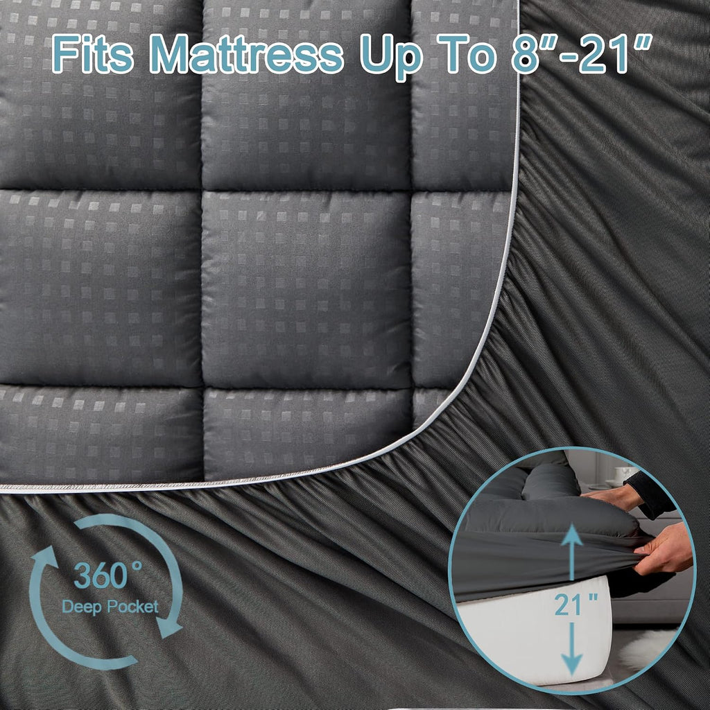 HYLEORY Twin Mattress Pad Quilted Fitted Mattress Protector Cooling Pillow Top Mattress Cover Breathable Fluffy Soft Mattress Topper with…