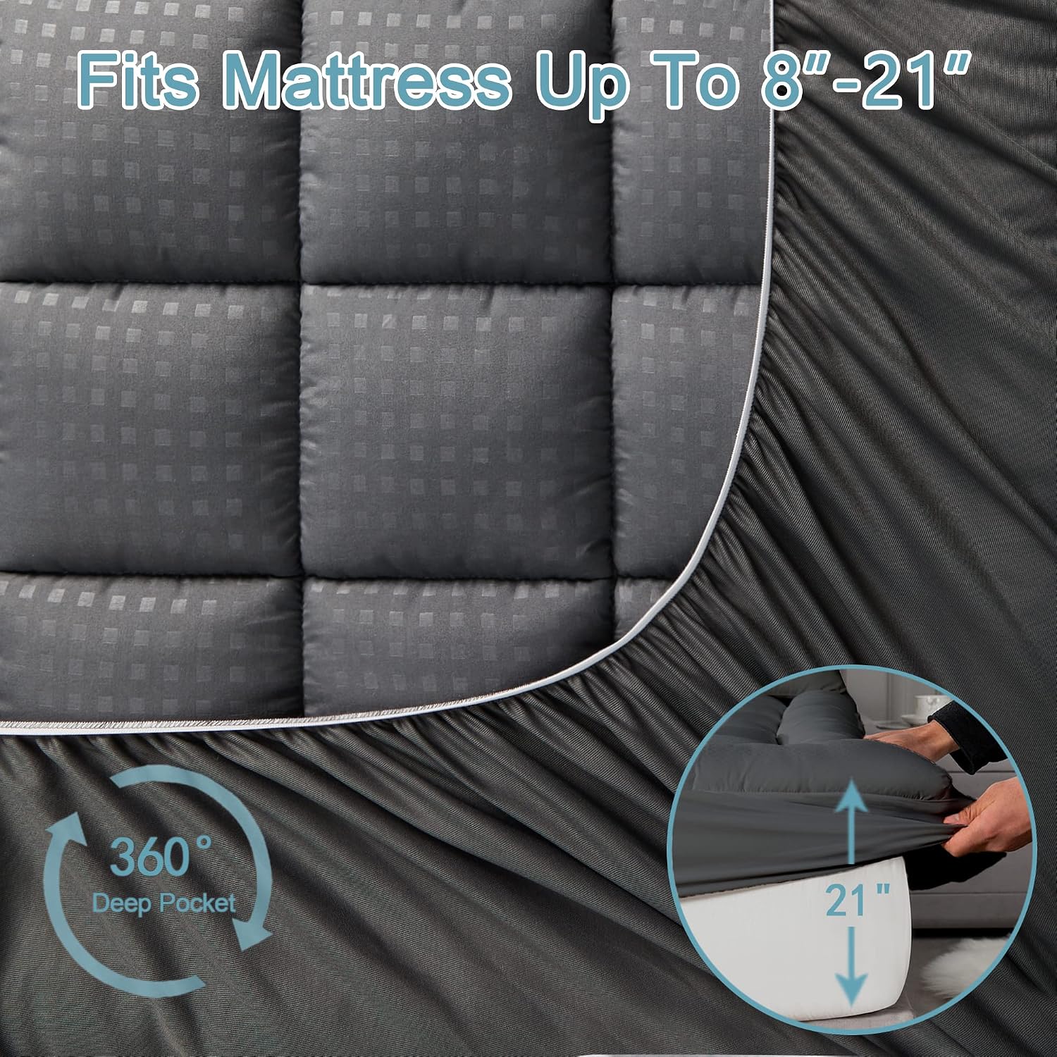 HYLEORY Twin XL Mattress Pad Quilted Fitted Mattress Protector Cooling Pillow Top Mattress Cover Breathable Fluffy Soft Mattress Topper…