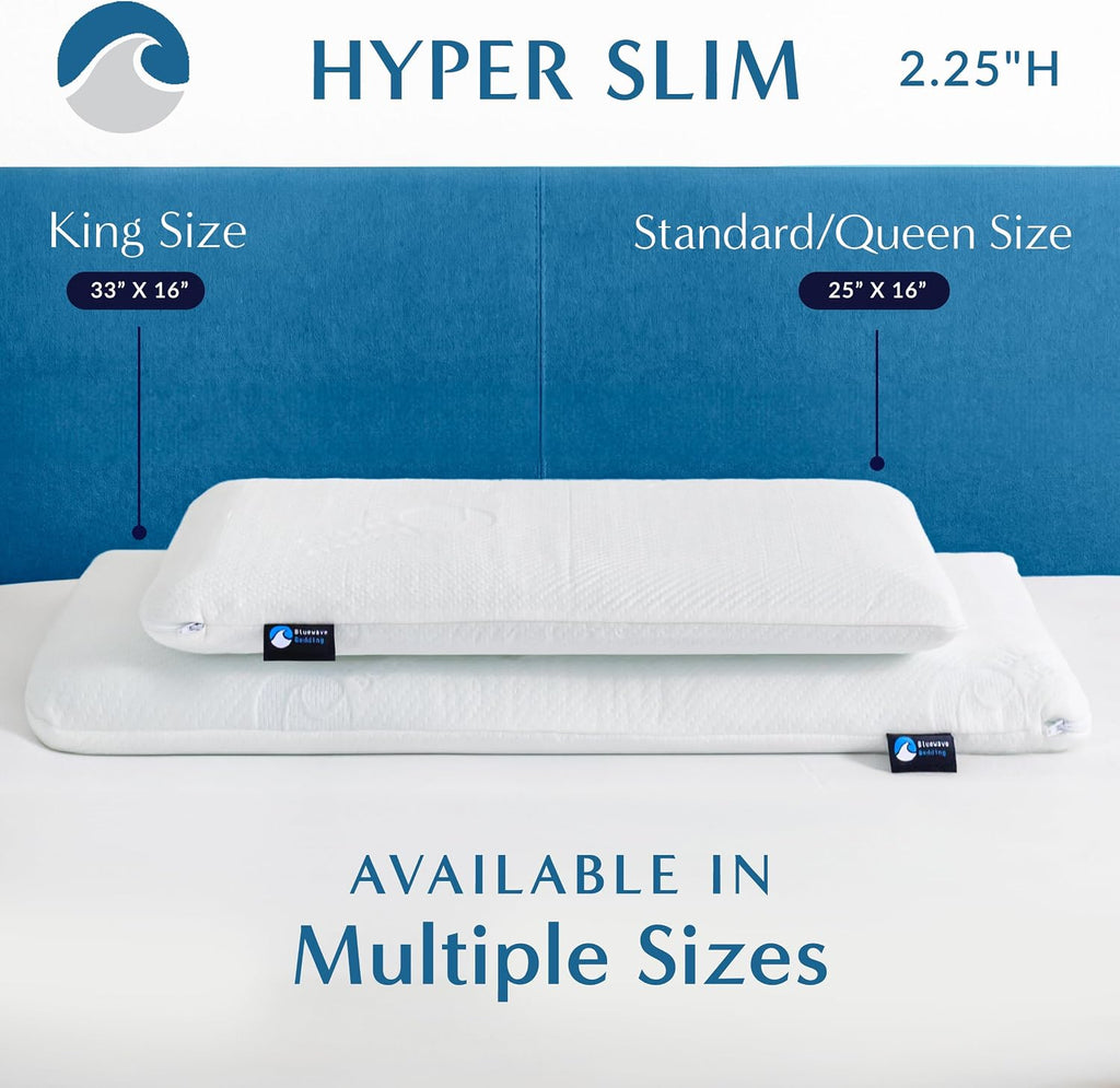 BluewaveBedding Bluewave Bedding Hyper Gel Memory Foam Pillow for Stomach and Back Sleepers - Thin, Flat Design for Cervical Neck Alig…