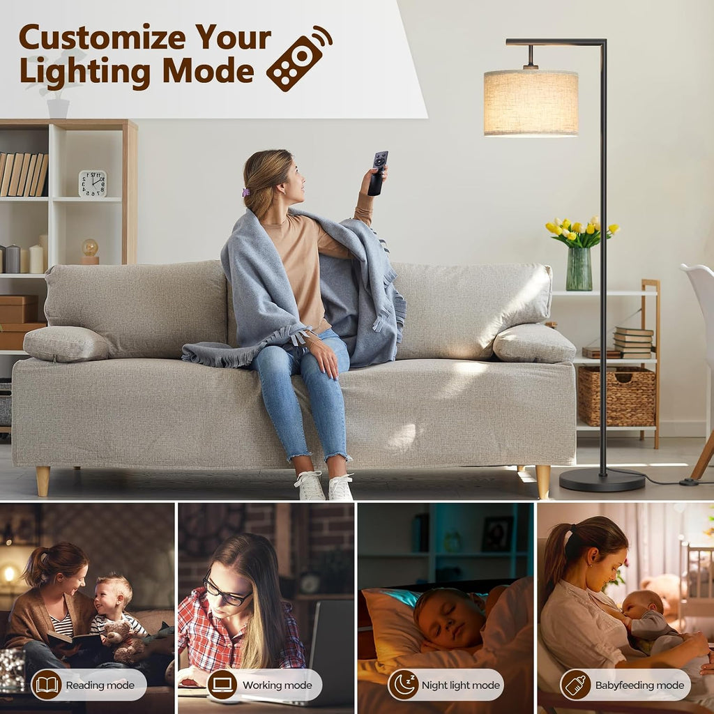 Floor Lamps with Remote Control and Stepless Dimmable Color Temperature and Brightness Standing Lamp with Adjustable Beige Linen…