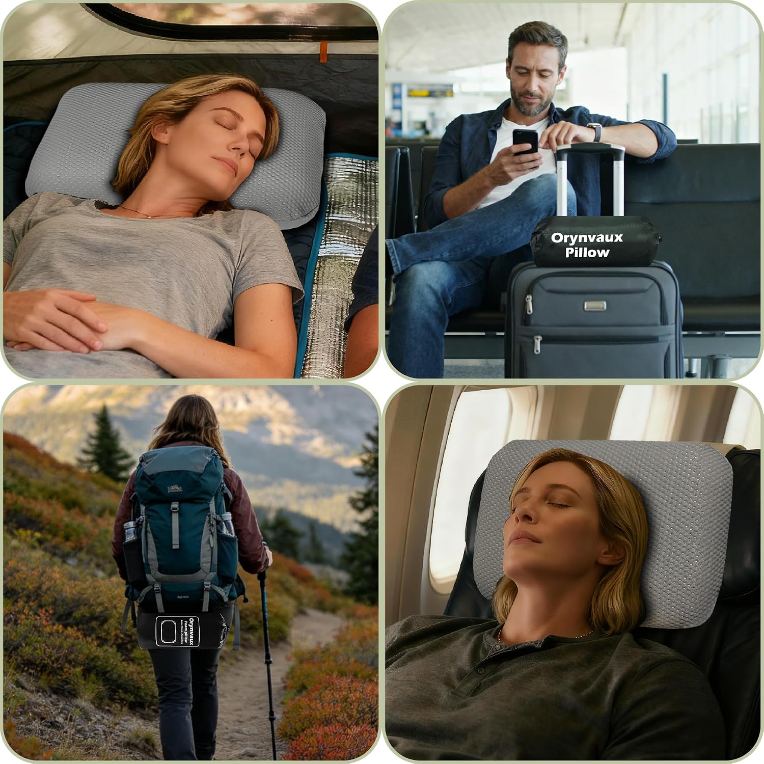 BetterSleepAnywhere! Cooling Camping Pillow, Memory Foam Travel Pillow with Adjustable Buckle Strap & Storage Bag