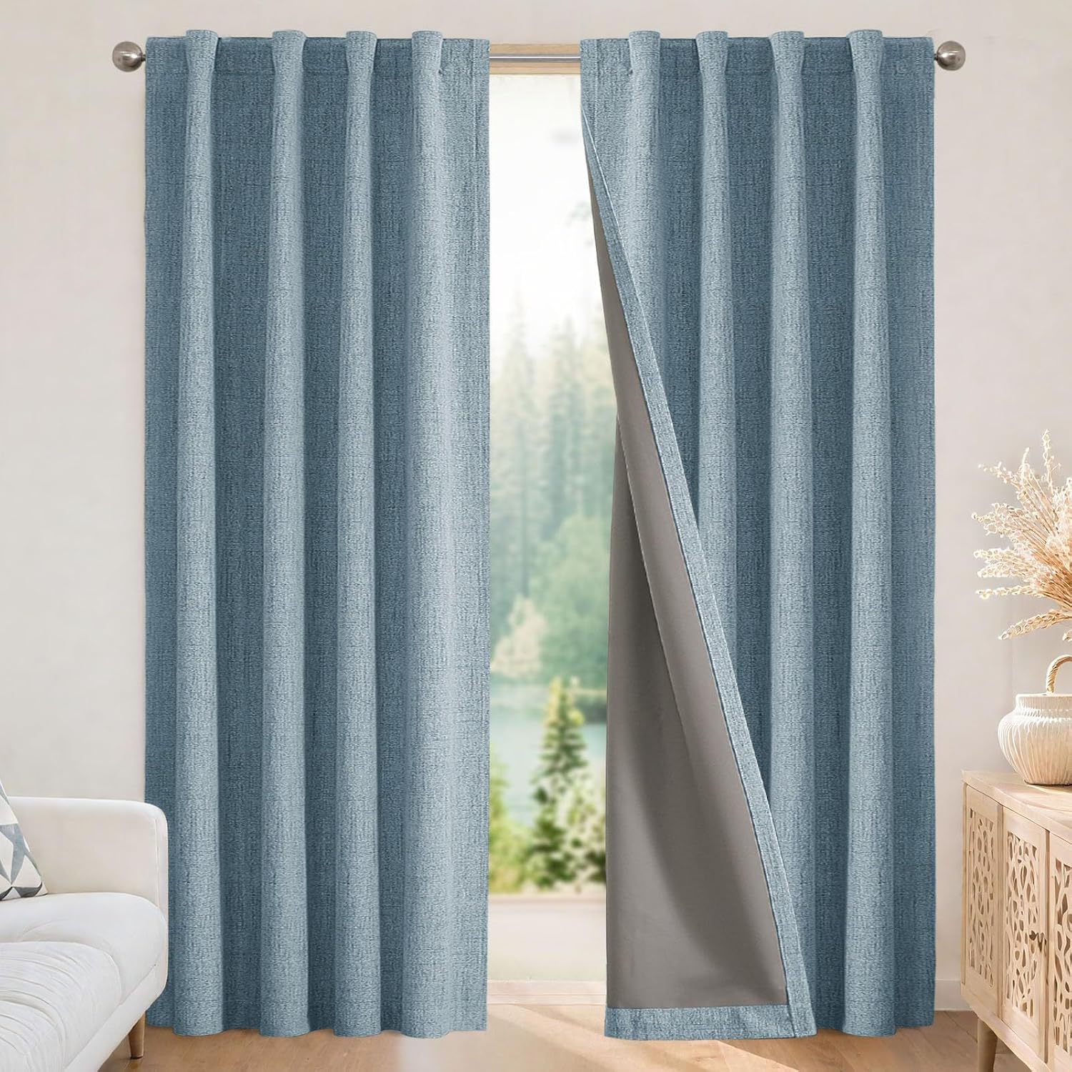 Joydeco Blackout Curtains for Bedroom - 100% Light Blocking 2 Panels Sky Blue Drapes 66" W x 84" L, Thermal Insulated Room Darkening Curtai…