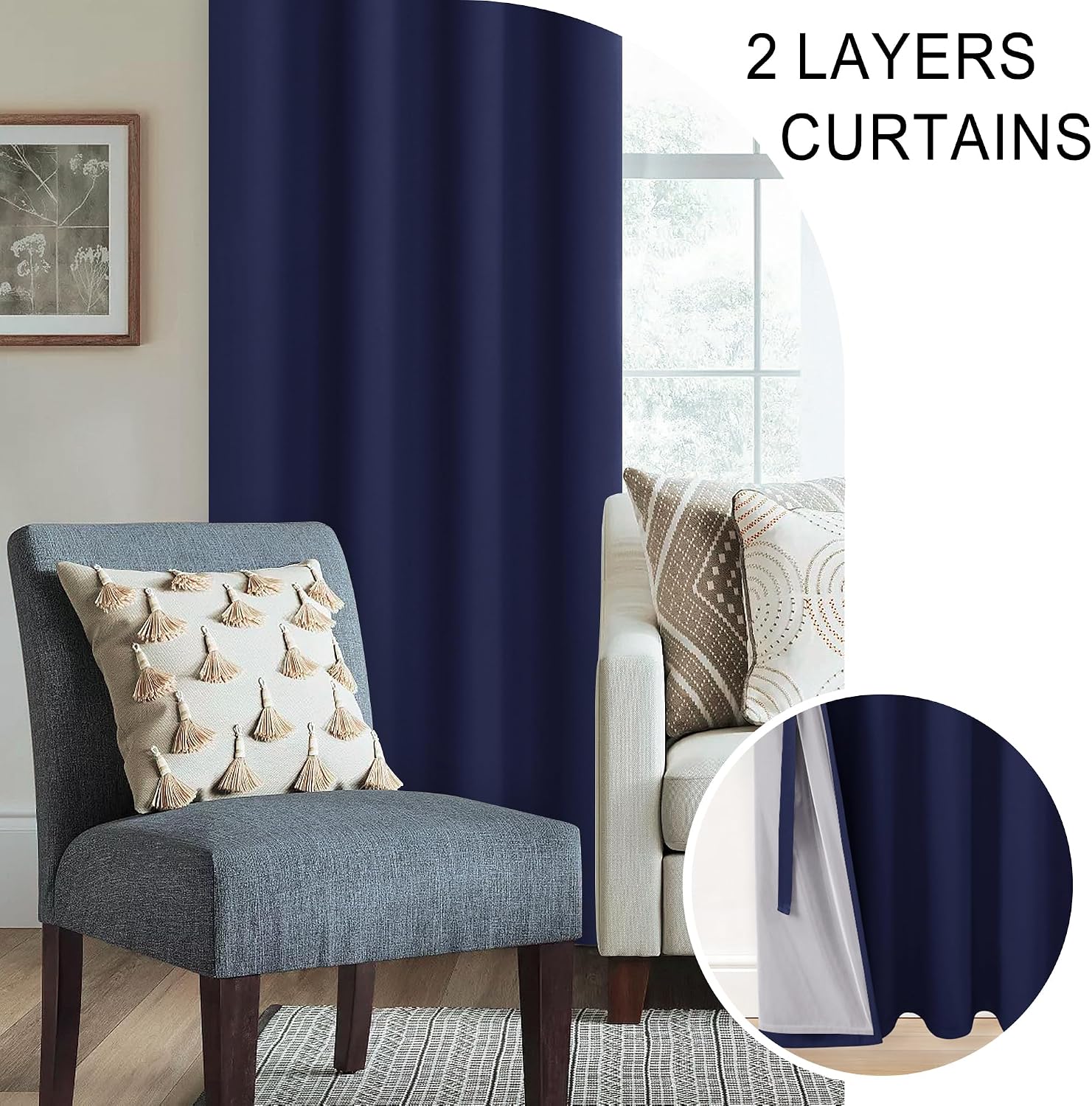 Xwzo Full Shading Blackout Curtains 72 Inches Length - Heat and Light Blocking Ring Top Window Drapes with Black Liner Backing for Bedroom…