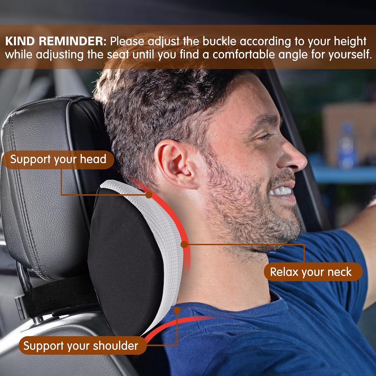 SPRFUFLY Cozy Car Headrest Pillow, Car Pillow for Driving with Adjustable Strap, Breathable Removable Cover & Ergonomic Design - Softness…