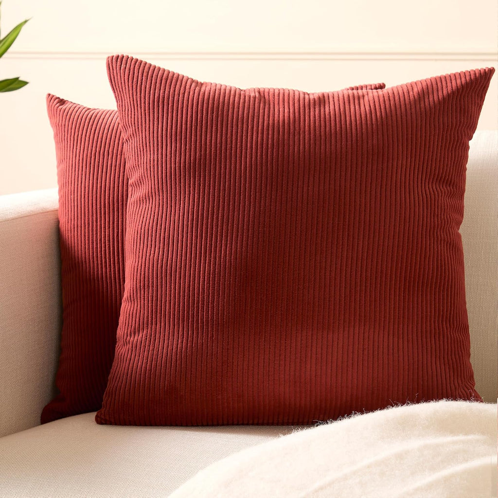 EncasaXO Encasa XO Corduroy Throw Pillows Covers 20"x20", Set of 2 Soft Textured Striped Boho Pillow Covers | Decorative and Cozy Cushion C…
