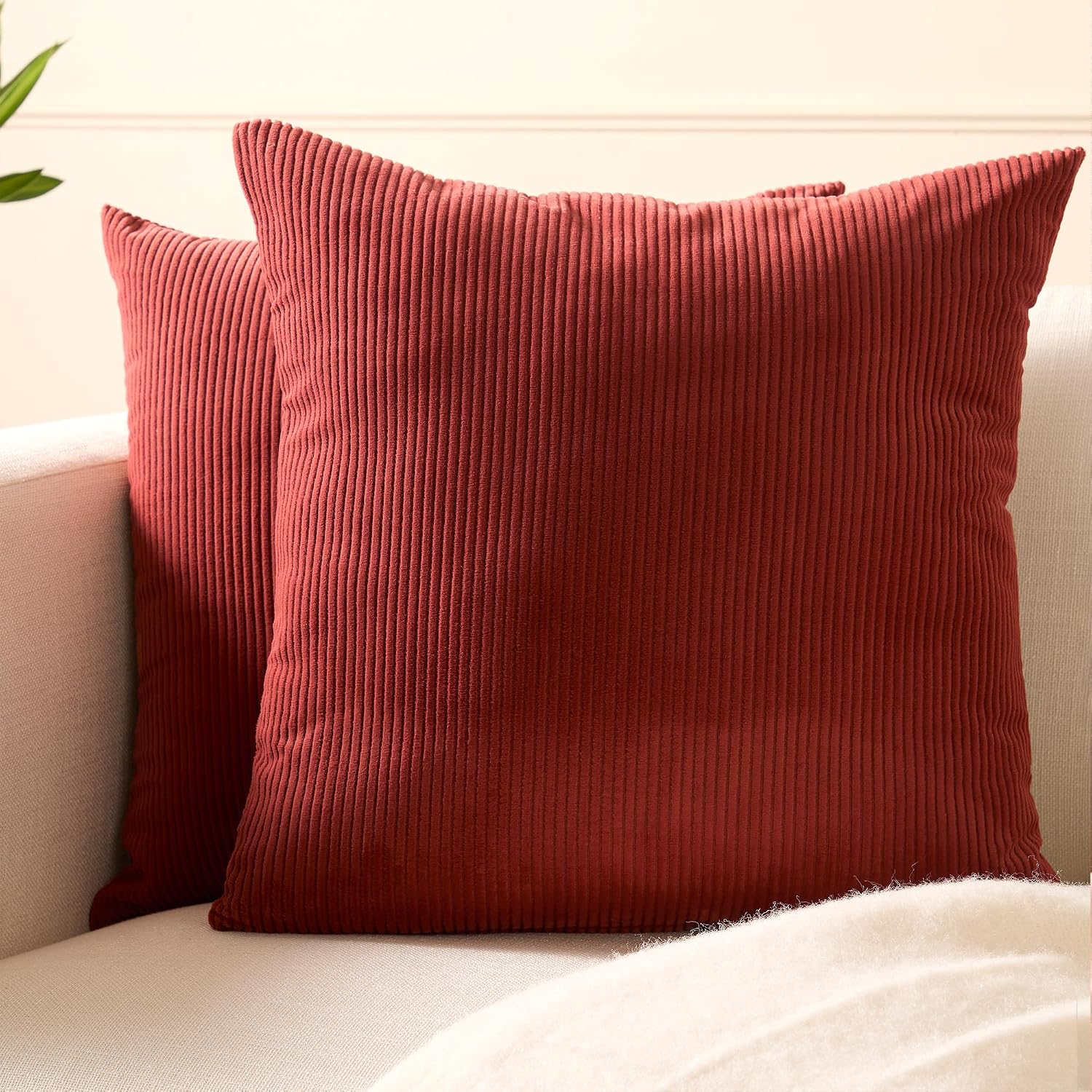 EncasaXO Encasa XO Corduroy Throw Pillows Covers 20"x20", Set of 2 Soft Textured Striped Boho Pillow Covers | Decorative and Cozy Cushion C…