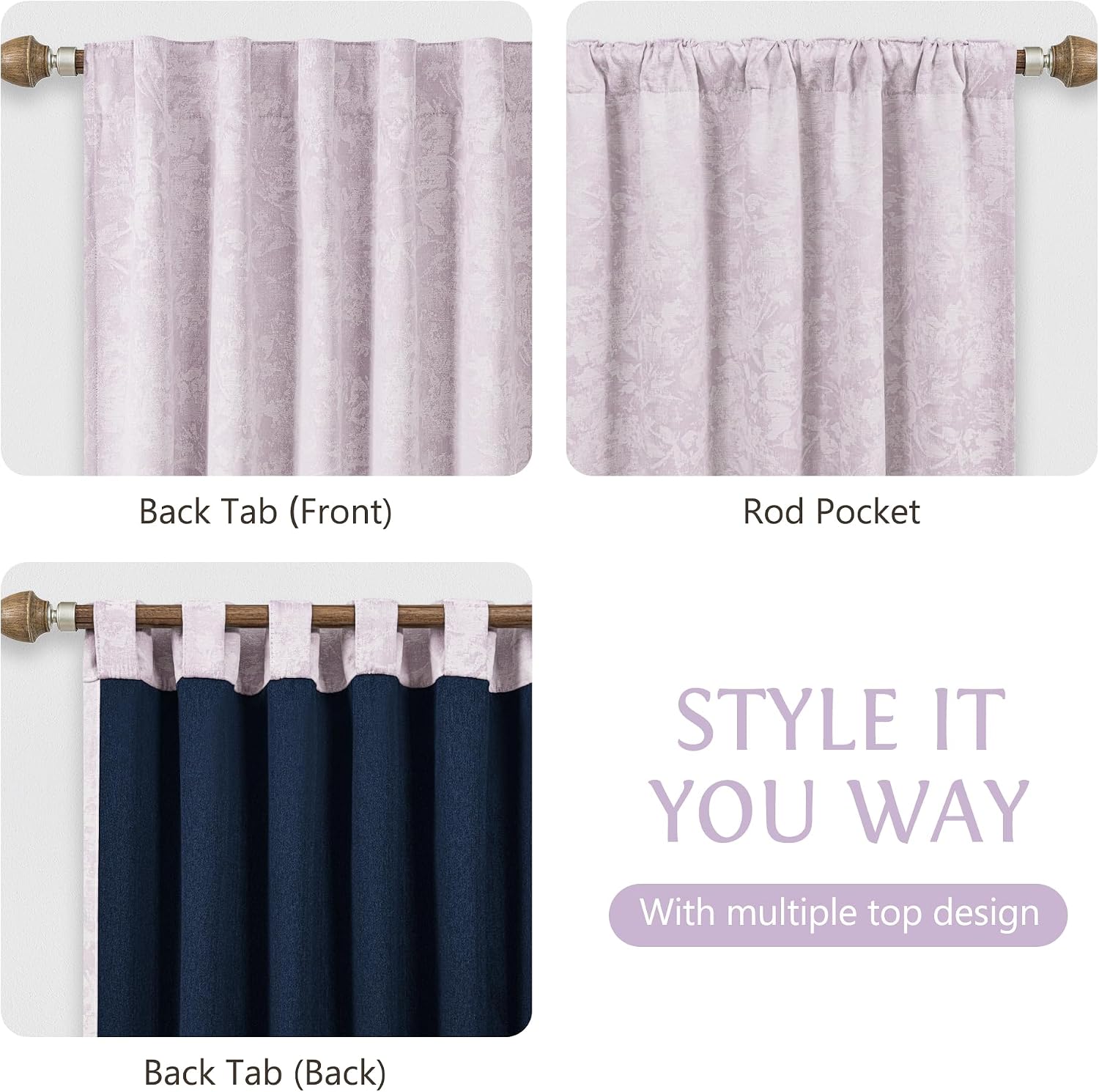Beauoop Purple Floral Jacquard Blackout Curtains 84 Inches Long 2 Panels for Bedroom Living Room Chenille Flower Room Darkening Thermal…