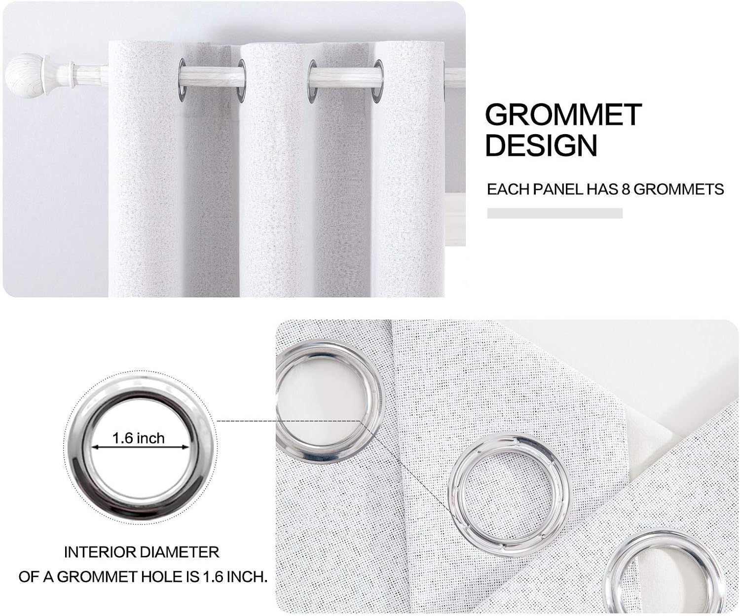 Miulee Linen Blackout Curtains for Bedroom Solid 100% Blackout Thermal Insulated Grayish White Curtains Grommet Room Darkening Curtains/Dra…