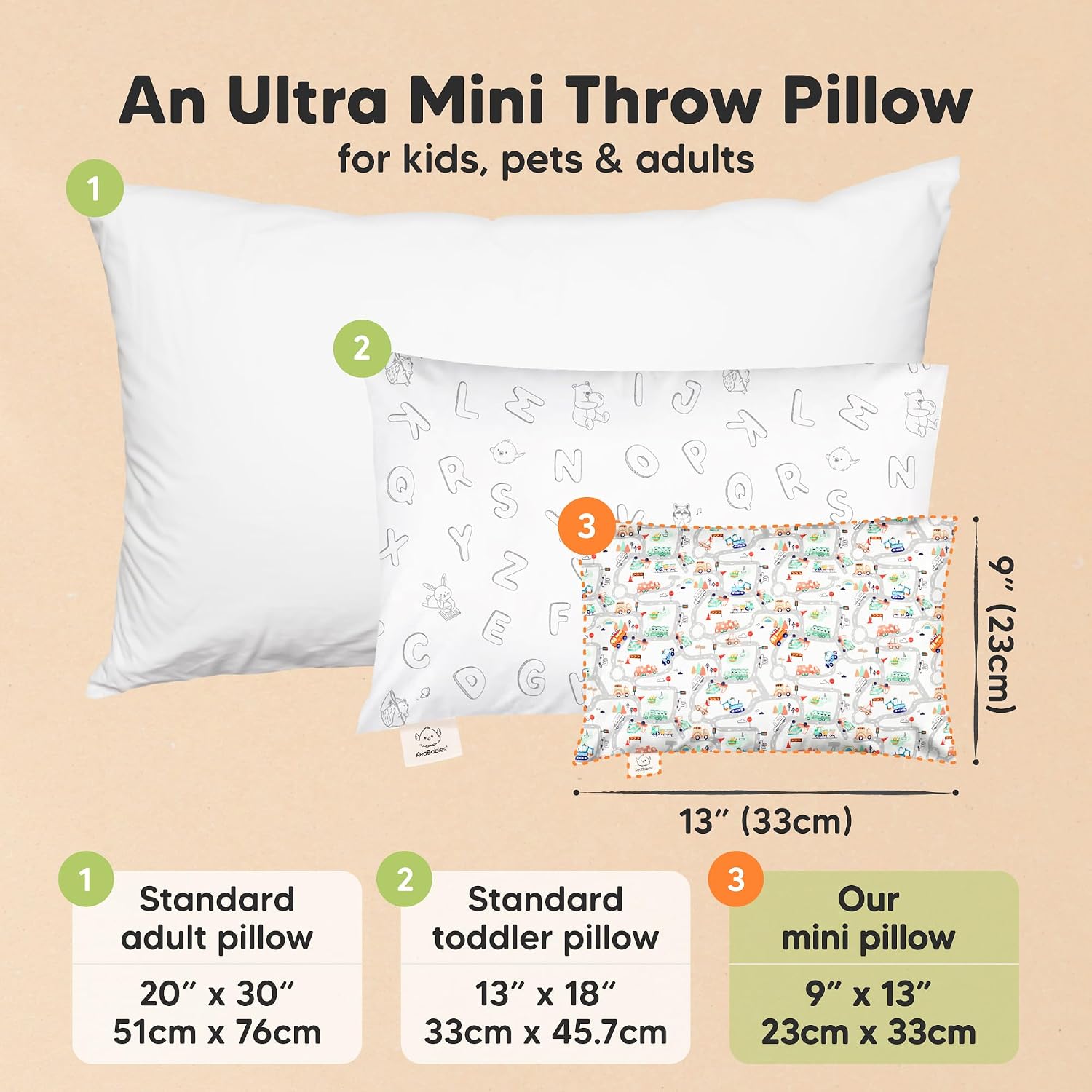 Mini Toddler Pillow with Pillowcase - 9x13 My Little Dreamy Travel Kids Pillow for Sleeping, Toddler Bed, Small, Tiny, Organic Cotton…