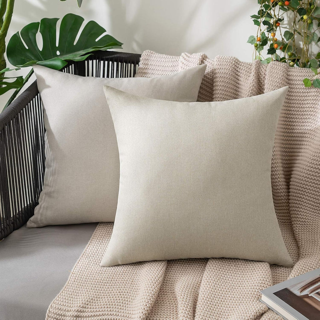 Miulee Pack of 2 Decorative Outdoor Solid Waterproof Throw Pillow Covers Euro Sham Faux Linen Garden Farmhouse Cushion Cases for Patio Tent…