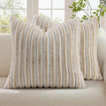 decorUhome Summer Cozy Faux Fur Throw Pillow Covers 22x22 Set of 2 Decorative Plush Striped Modern Farmhouse Boho Couch Euro Sham Pillow Ca…