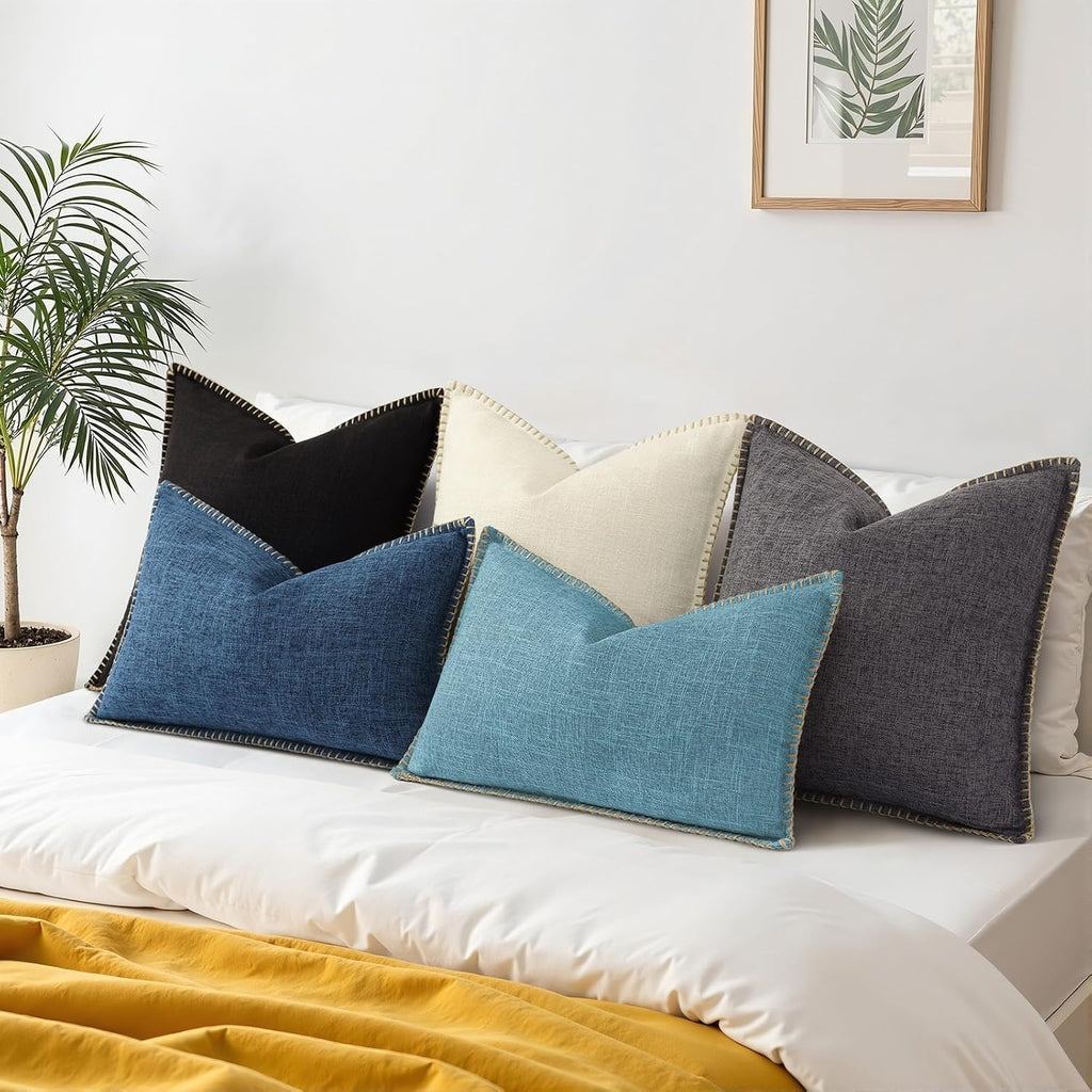decorUhome Summer Decorative Throw Pillow Covers 22x22 Set of 2 Square Faux Linen Farmhouse Euro Sham Pillow Covers with Stitched Edge…