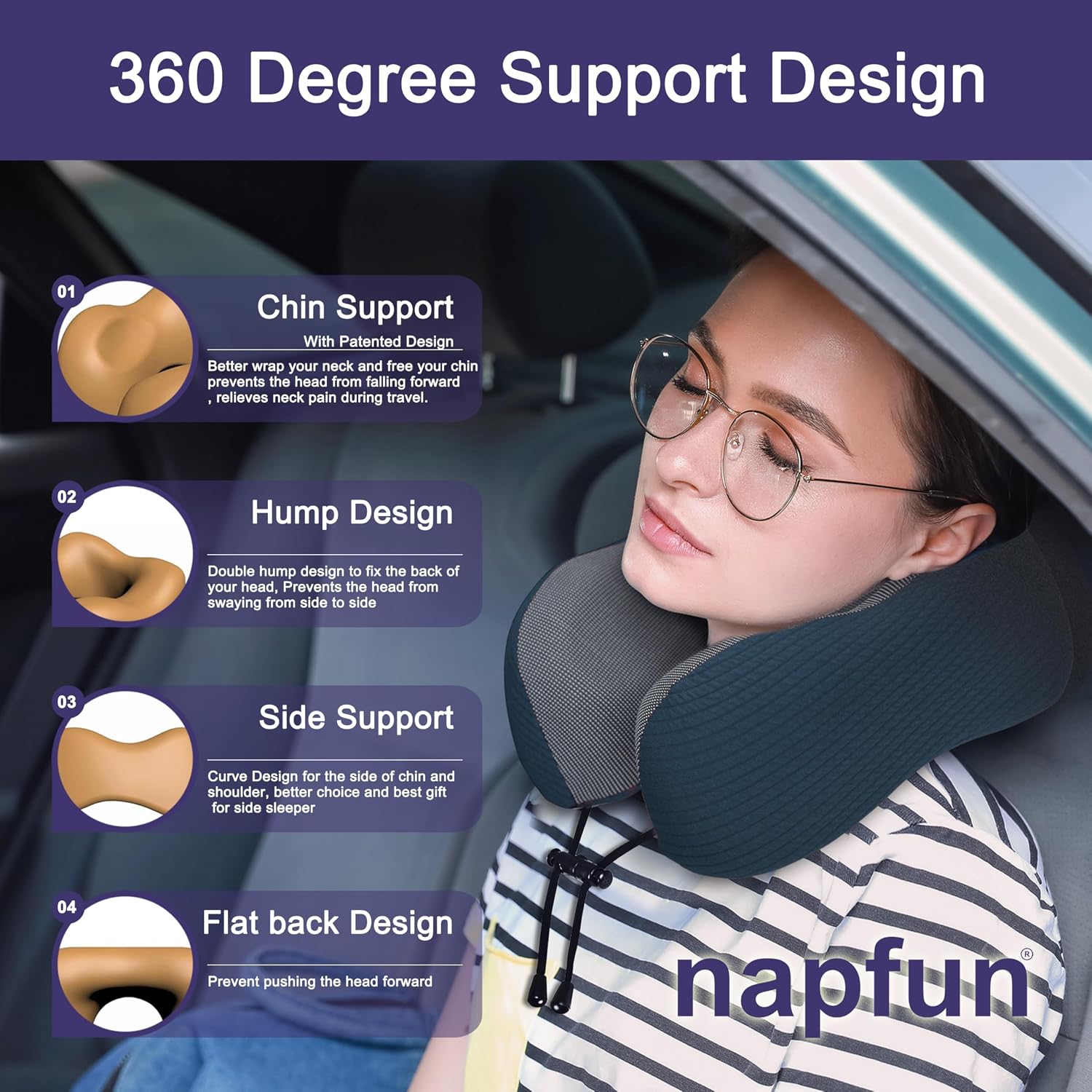 napfun Neck Pillow for Traveling, Upgraded Travel Neck Pillow for Airplane 100% Pure Memory Foam Travel Pillow for Flight Headrest Sleep…