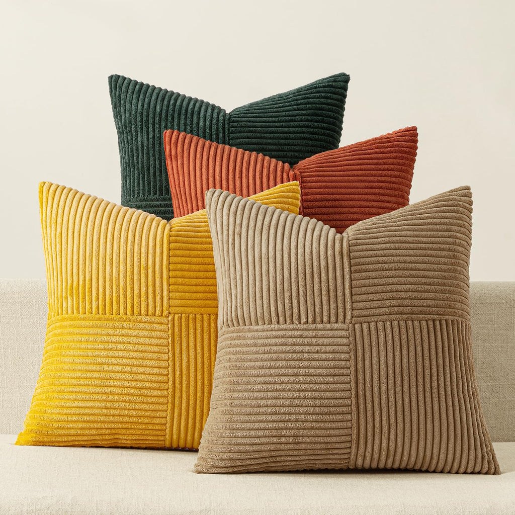 Miulee Green Rust Throw Pillow Covers 20x20 Inch Set of 4 Boho Farmhouse Soft Corduroy Striped Cushion Cases Decorative Color-Clash Home De…