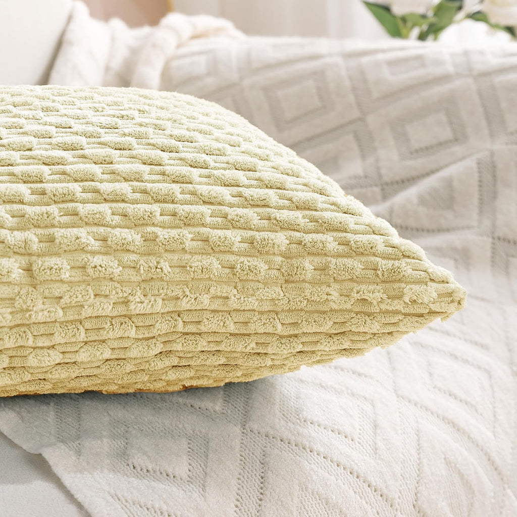 Cozoomy Set of 4 Pale Yellow Decorative Throw Pillow Covers 12x20 Inch Corduroy Pillow Covers for Bed Couch Sofa Living Room Soft Cushion C…
