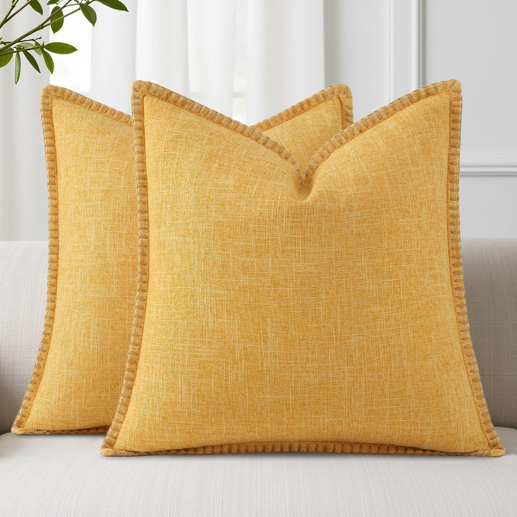 decorUhome Summer Decorative Throw Pillow Covers 22x22 Set of 2 Square Faux Linen Outdoor Neutral Farmhouse Euro Sham Pillow Covers with…