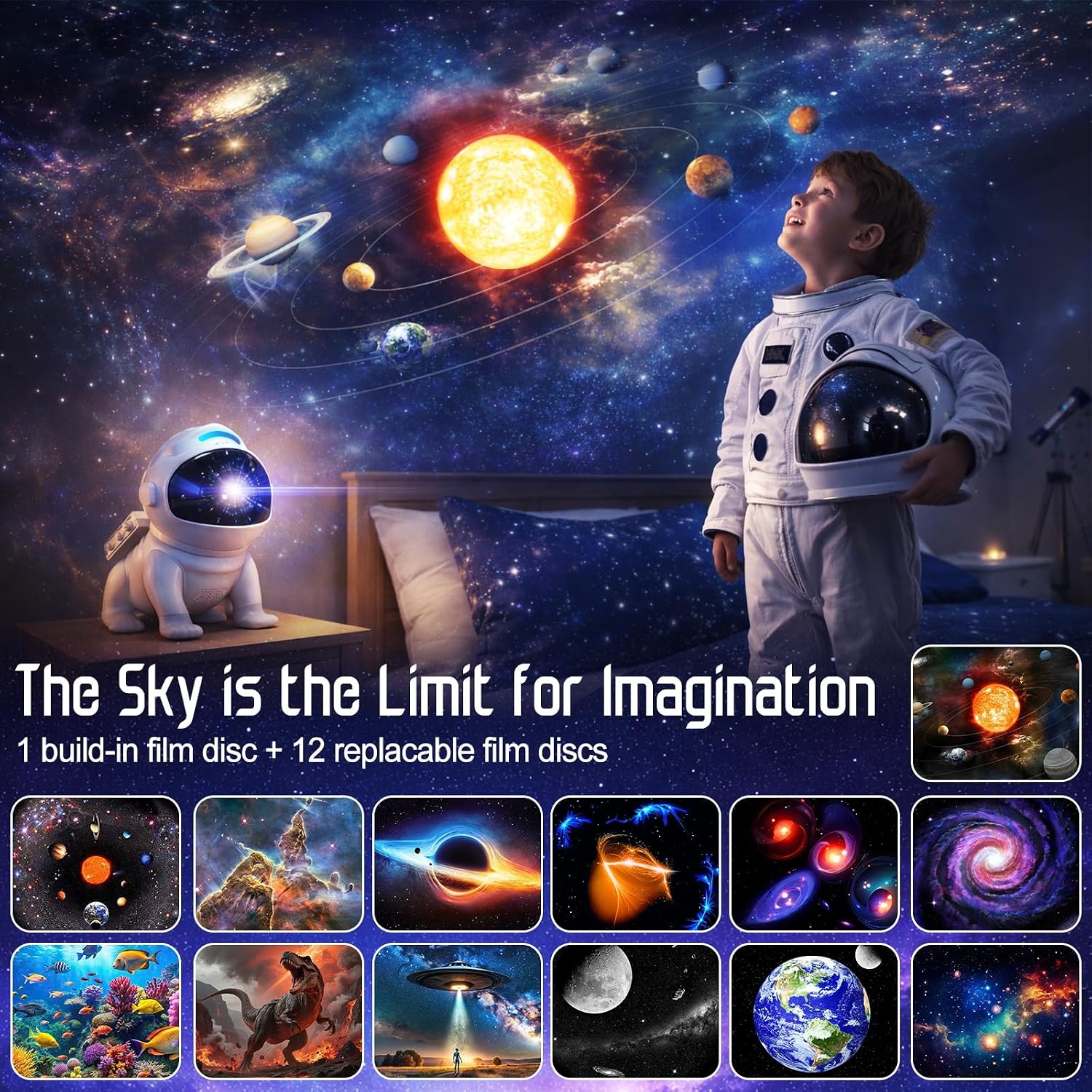 Upgraded Planetarium Projector with White Noise & Bluetooth Speaker, Astronaut Space Light Galaxy Projector for Bedroom, Ceiling Star…