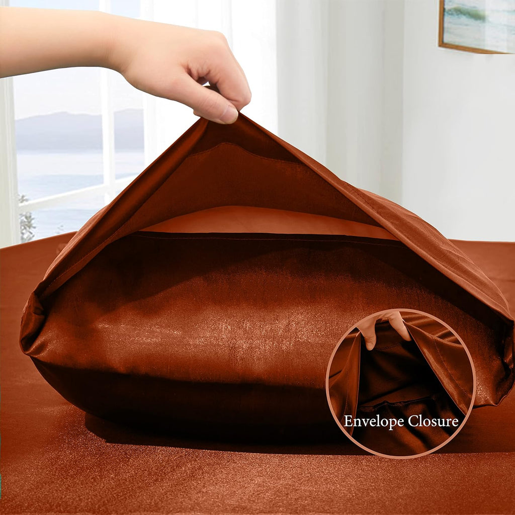 VACVELT 4pcs Rust Orange Satin Sheets King Size Bed Set, 15 Inch Deep Pocket Silky Satin Sheet Set, Soft Satin Bedding Set Cooling &…