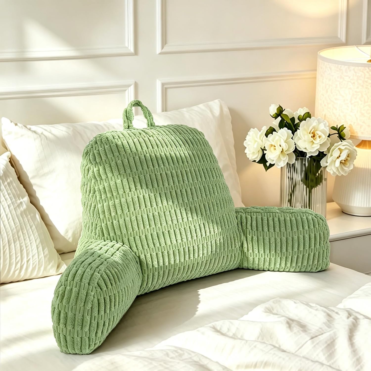 Reading Pillow for Bed, Back Rest Bed Pillow for Sitting Up with A Cylindrical Pillow and Lumbar Pillow, Back Support Pillows for Bed…