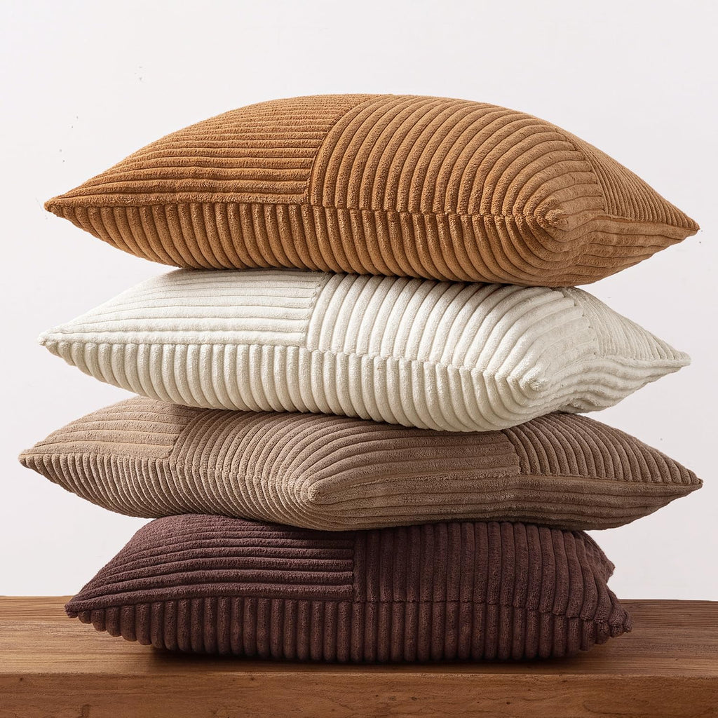 Miulee Brown Throw Pillow Covers 20x20 Inch Set of 4 Boho Farmhouse Cushion Cases Neutral Gradient Corduroy Pillow Cases with Invisible Zip…