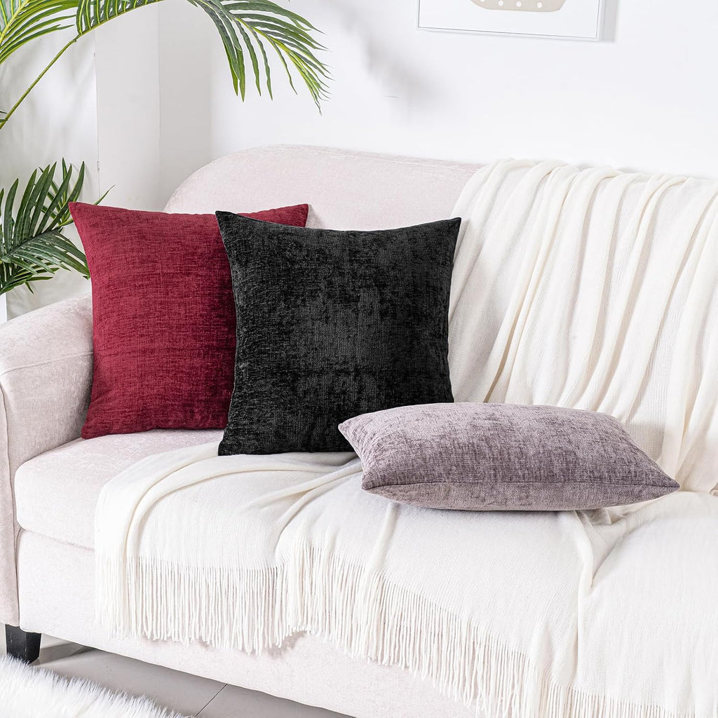 Hwy50 HWY 50 Black Couch Pillow Covers 22x22 Inch Pack of 2, Soft Chenille Decorative Throw Pillow Cases Farmhouse for Sofa Living Room Bed…