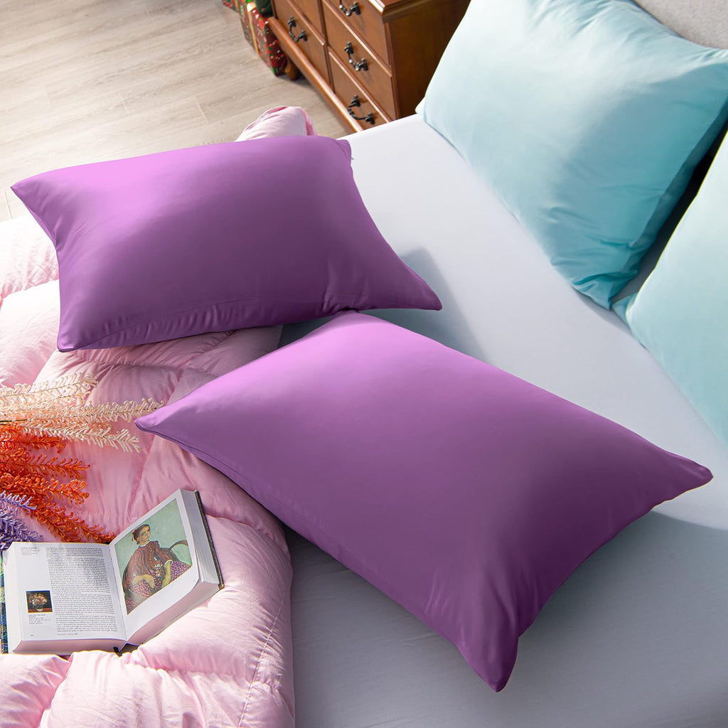 Ntbay Zippered Satin Pillow Cases for Hair and Skin, Luxury Standard Hidden Zipper Pillowcases Set of 2, 20x26 Inches, Purple 26 Inches