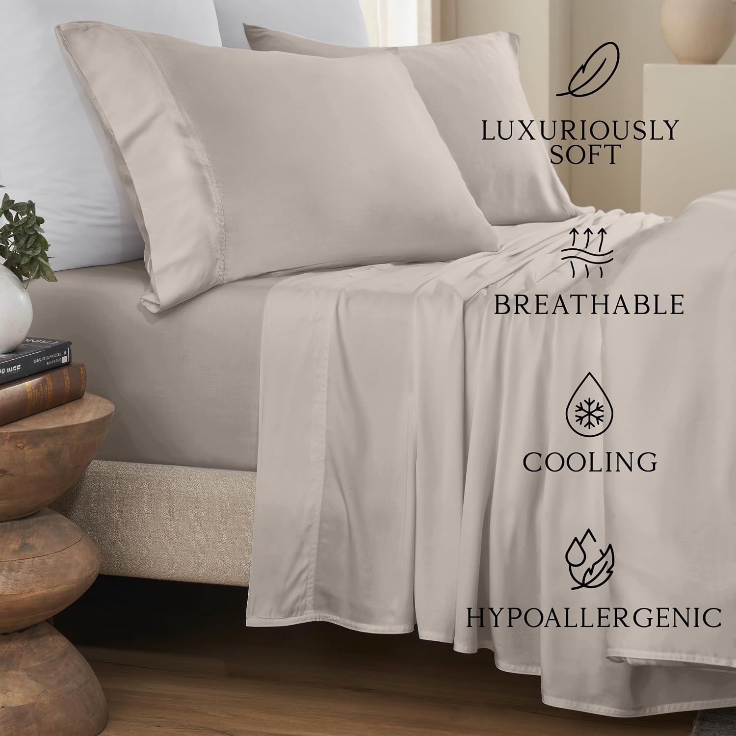 KARISSA MAE Pure Viscose from Bamboo Cal King Size Sheet Set | 100% FSC Certified | Luxuriously Soft | Cooling | 18" Deep Pocket w/Corner…