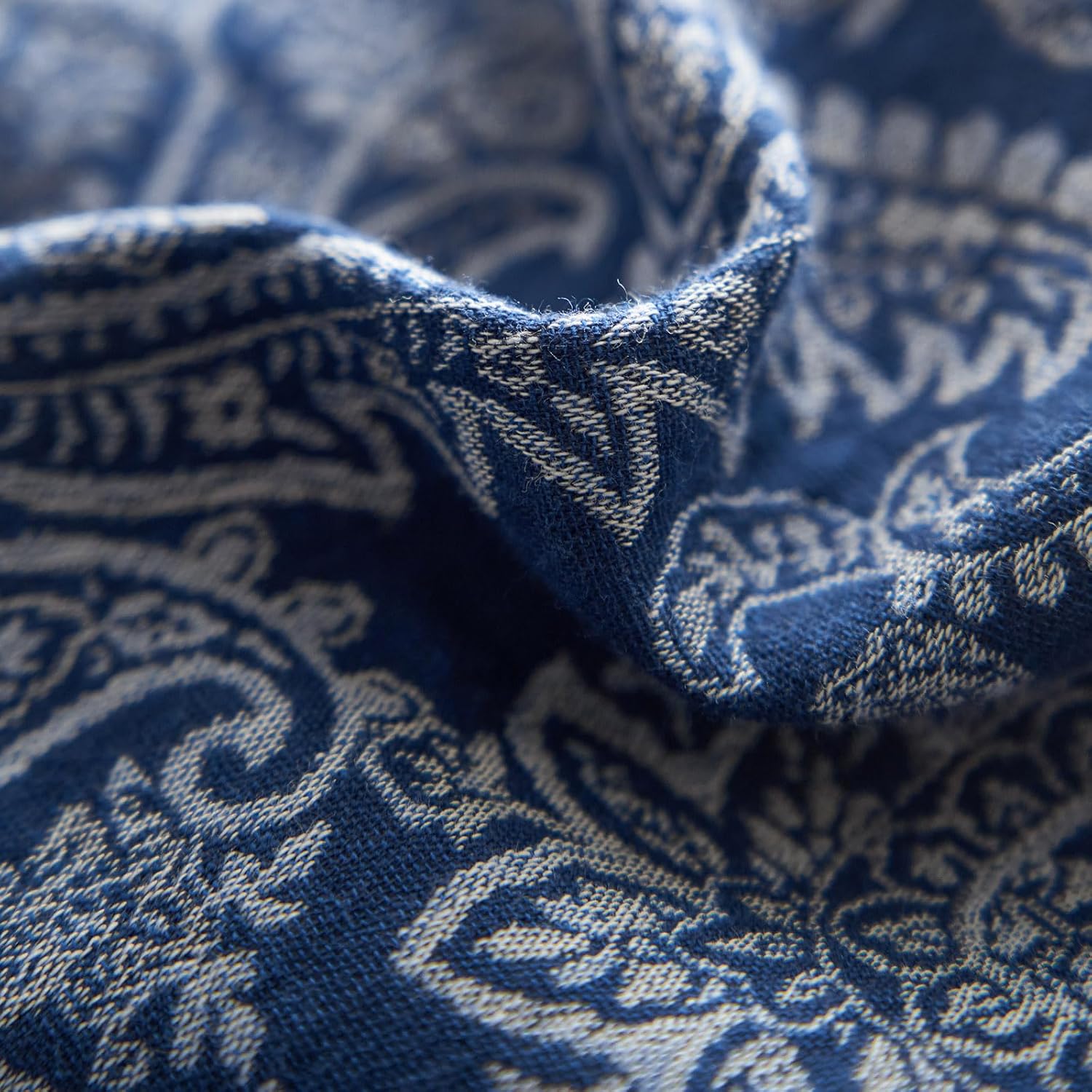 mixinni Muslin Cotton Vintage Navy Blue Paisley Floral Duvet Cover Queen Size 3pcs Yarn Dyed Burgundy Jacquard Weave Bedding Comforter Cove…