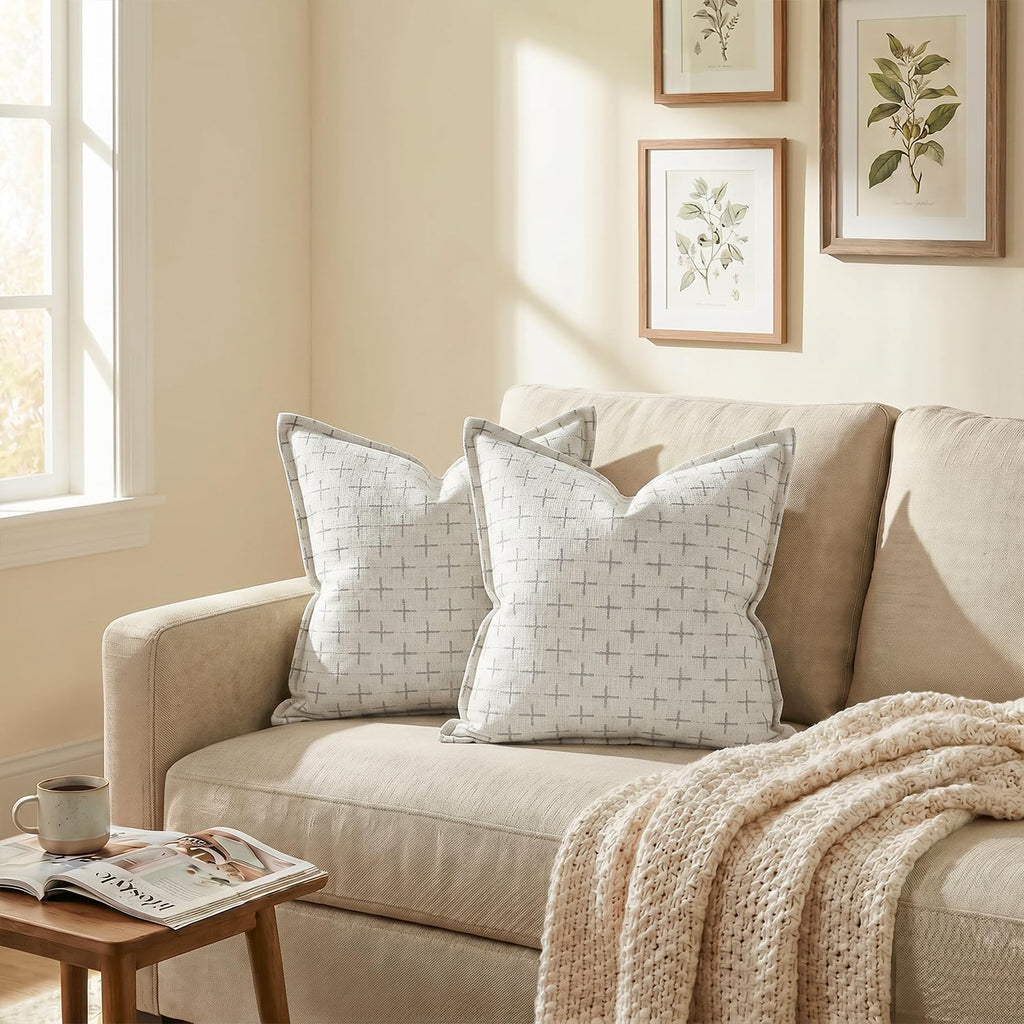 AVOINcolorlife AVOIN colorlife Pack of 2 Decorative Throw Pillow Covers 18x18 Inch, Flange Edges Woven Textured Cushion Case Home Decor for…