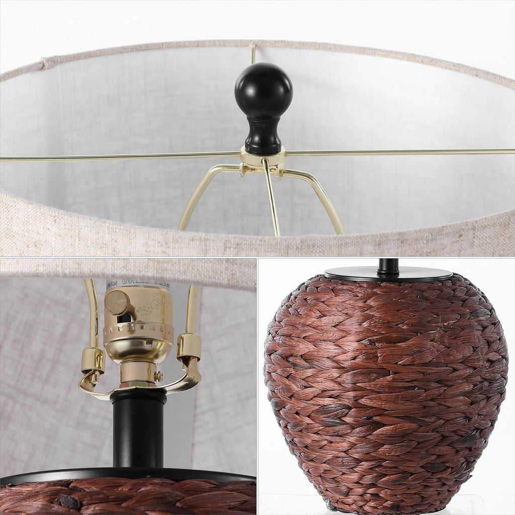 JONATHAN Y 24.5" Dark Brown Water Hyacinth Farmhouse Basket Table Lamp, Coastal Decor for Living Room Bedroom Nightstand, Light Gray…