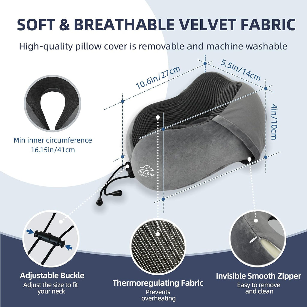 Travel Pillow with Extra Large Hood for Airplane Long Flights Privacy and Comfort Memory Foam with Velvet Cover for Road Trip Head&Neck…