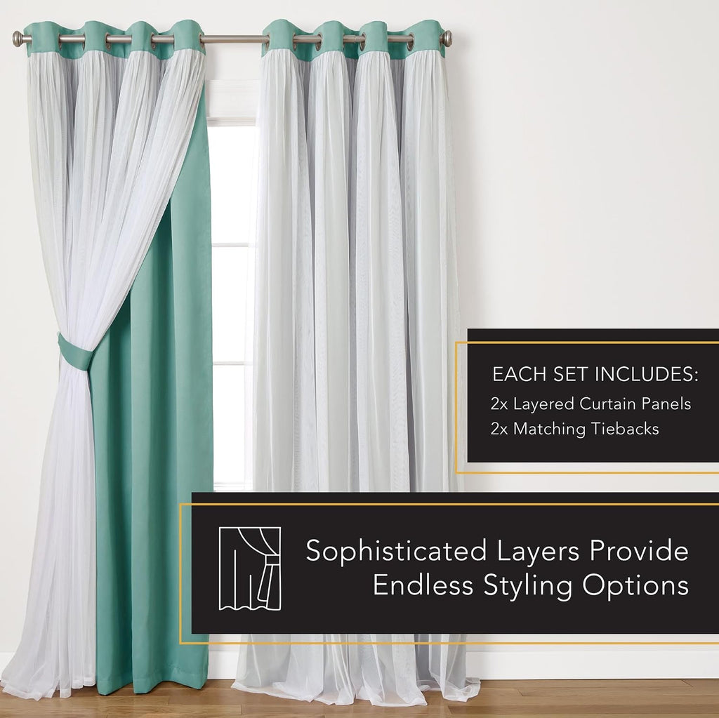 TOWN & COUNTRY LUXE Talia Double Layer Indoor Curtains, Sheer and Room Darkening Blackout, Grommet Top, Energy Efficient, 2-Pack Set…