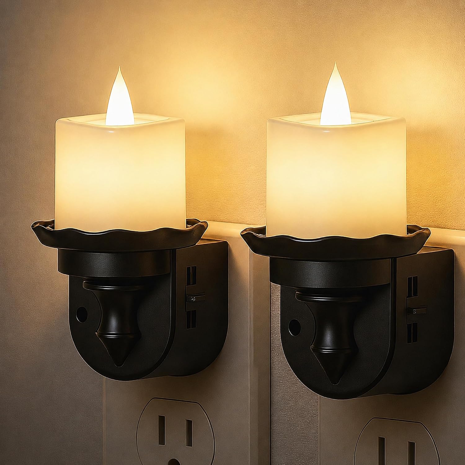 Llohasled L LOHAS LED Flameless Candle Night Light, Flicker Night Lights Plug into Wall 2 Pack, Soft White Candle Nightlight with Light Sen…