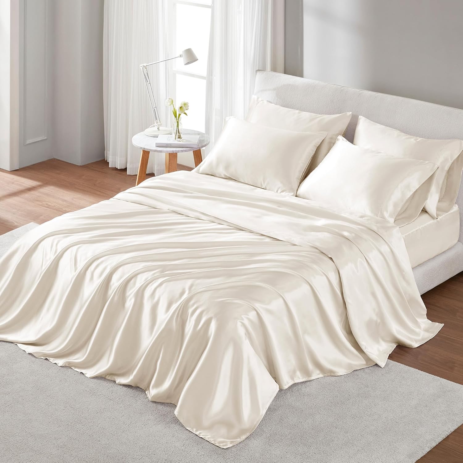 Madisonpark Madison Park Essentials Satin Sheet Set Luxury and Silky with Natural Sheen, Elastic 14" Pocket fits up to 16" Mattress, All Ar…