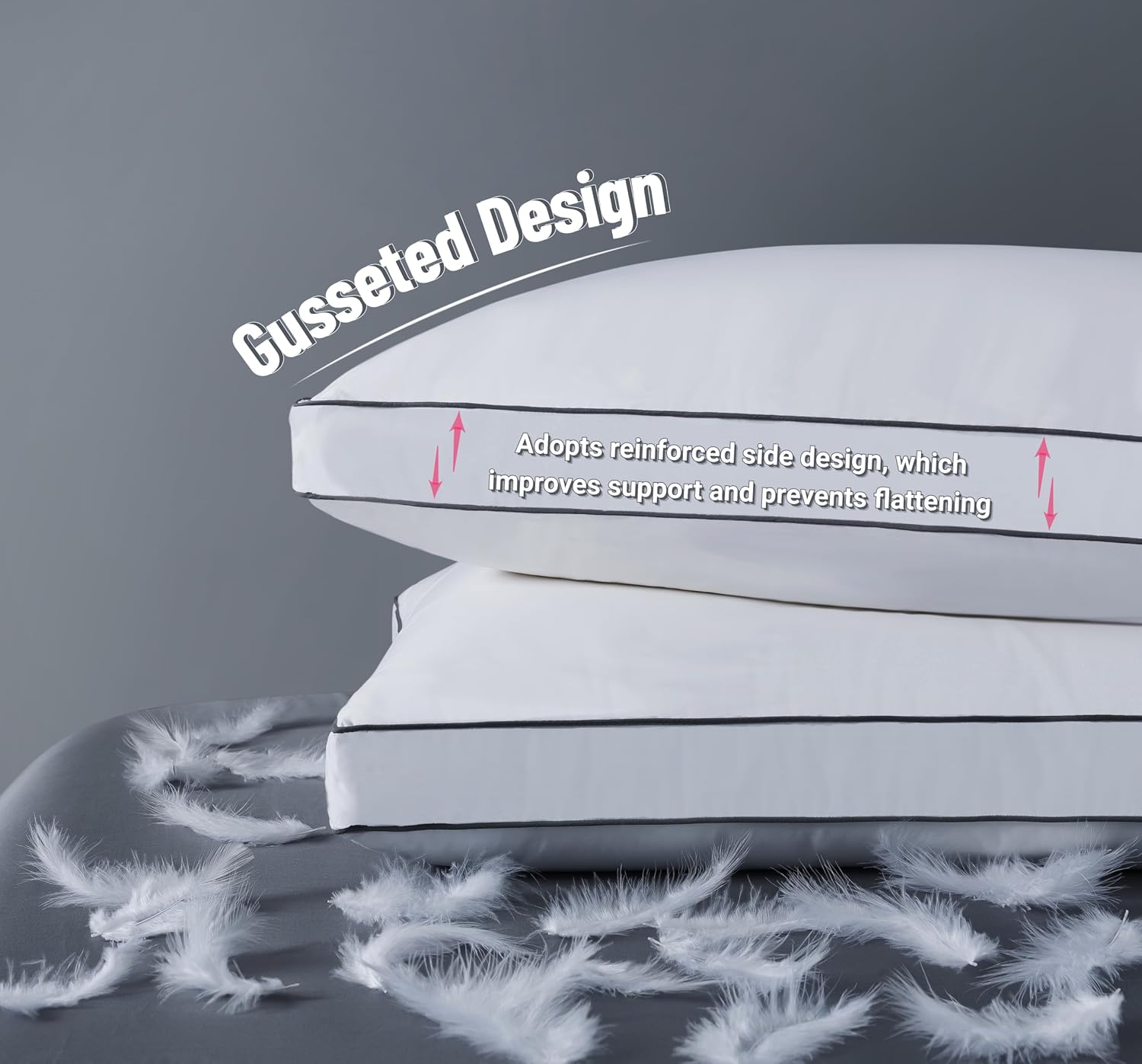 ELNIDO QUEEN Goose Feather Down Fiber Pillows King Size Set of 2, Luxury Hotel Collection Bed Pillows for Sleeping, Down Surrounded…