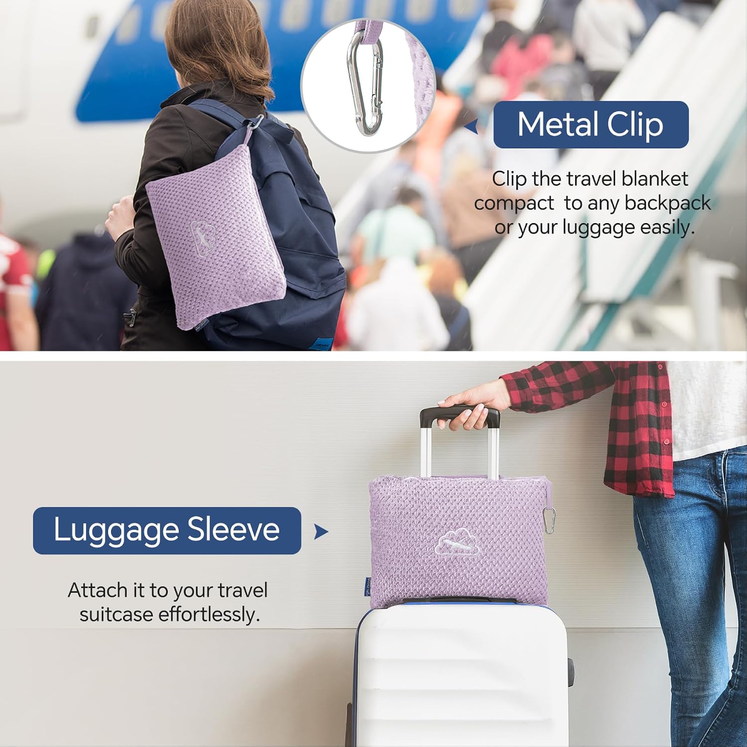 Bedelite Travel Blanket with Bag, Ultra-Soft Jacquard Fleece Blanket with Luggage Sleeve & Backpack Clip, Airplane Blanket Travel Essential…