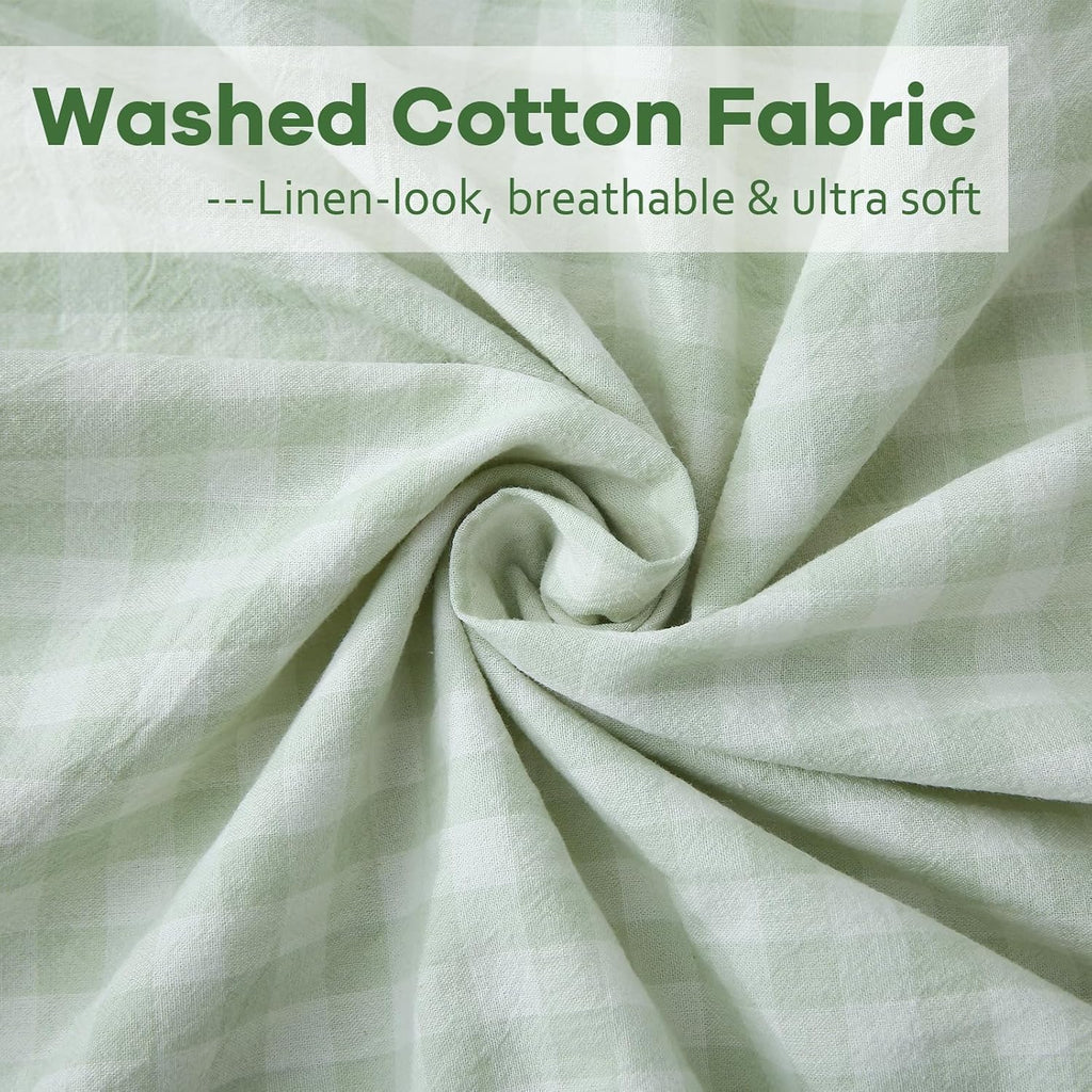Kmasaniji 2 Pack Pile Green White Plaid Ruffle Gingham Euro Shams Pillow Covers, 100% Washed Cotton Checkered Farmhouse Pillowcases for Bed…
