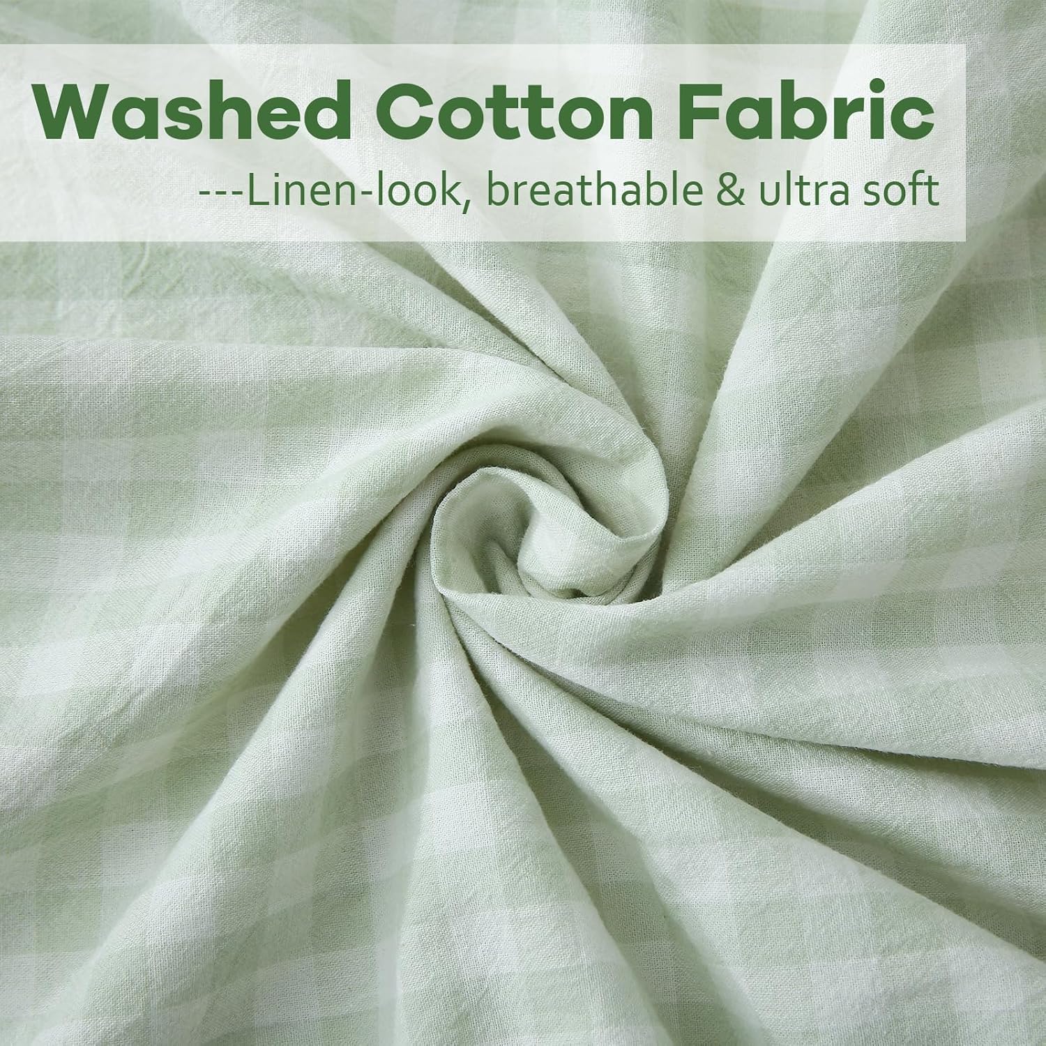 Kmasaniji 2 Pack Pile Green White Plaid Ruffle Gingham Euro Shams Pillow Covers, 100% Washed Cotton Checkered Farmhouse Pillowcases for Bed…