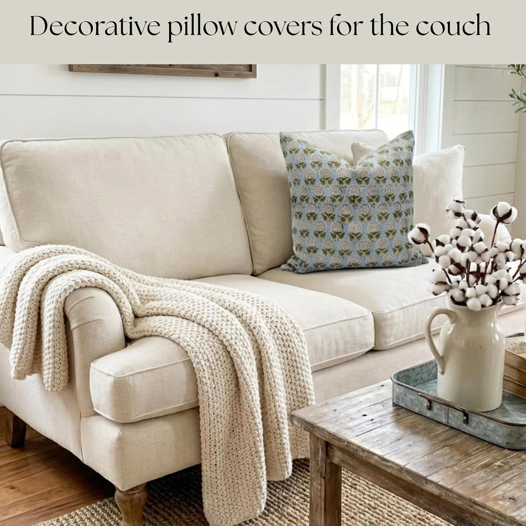 LineandLoop Linen Throw Pillow Covers 20x20 inch Floral Pillows Stripe Spring Decorative Pillow Covers for Living Room, Bedroom 0 Count 2 i…