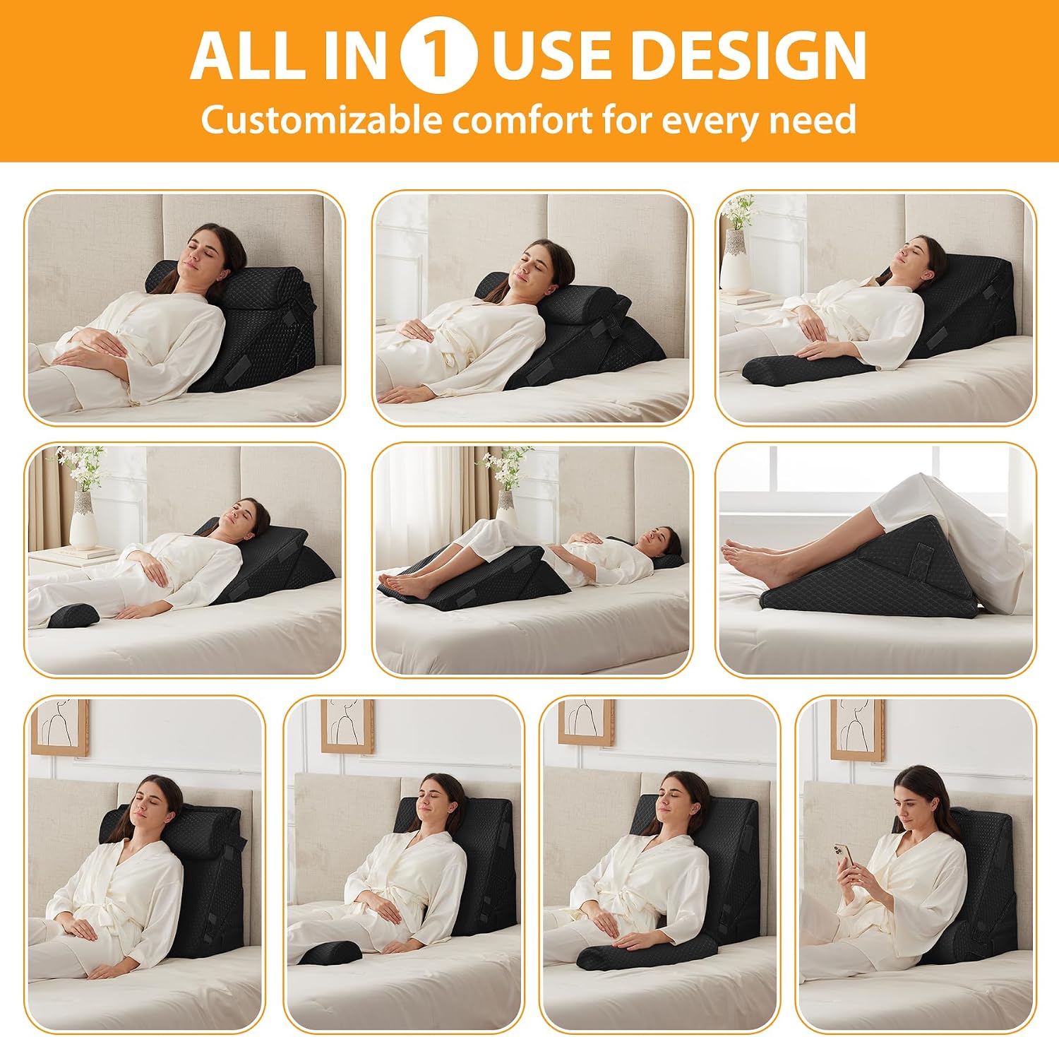 Ruqmuis 3PCS Wedge Pillow Set for After Surgery, Adjustable 9&12 Inch Bed Wedge Pillow for Sleeping, Incline Pillow Wedge for Headboard, Po…