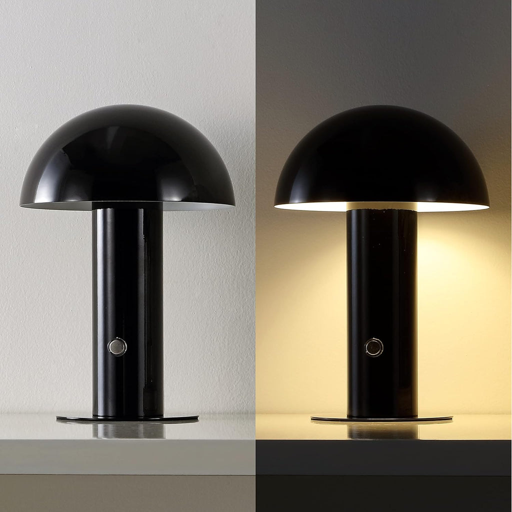 JONATHAN Y 10.75" Black Rechargeable LED Mushroom Table Lamp, Cordless Portable Bedside Lamp for Living Room Bedroom, 3-Way Dimmable…