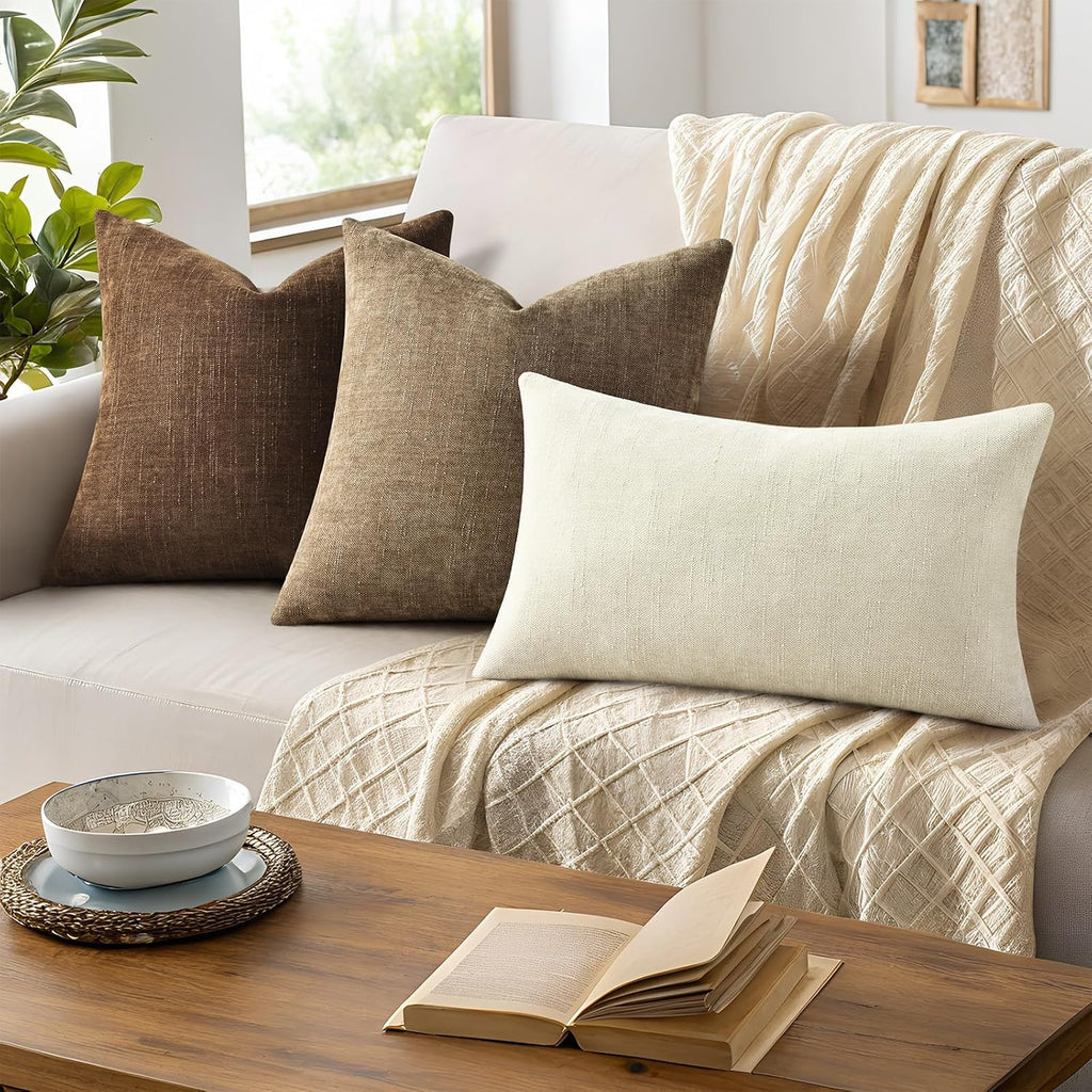 decorUhome Chenille Throw Pillow Covers 20x20 Set of 2, Square Decorative Pillow Covers with Zipper for Couch, Sofa, Living Room, Light…