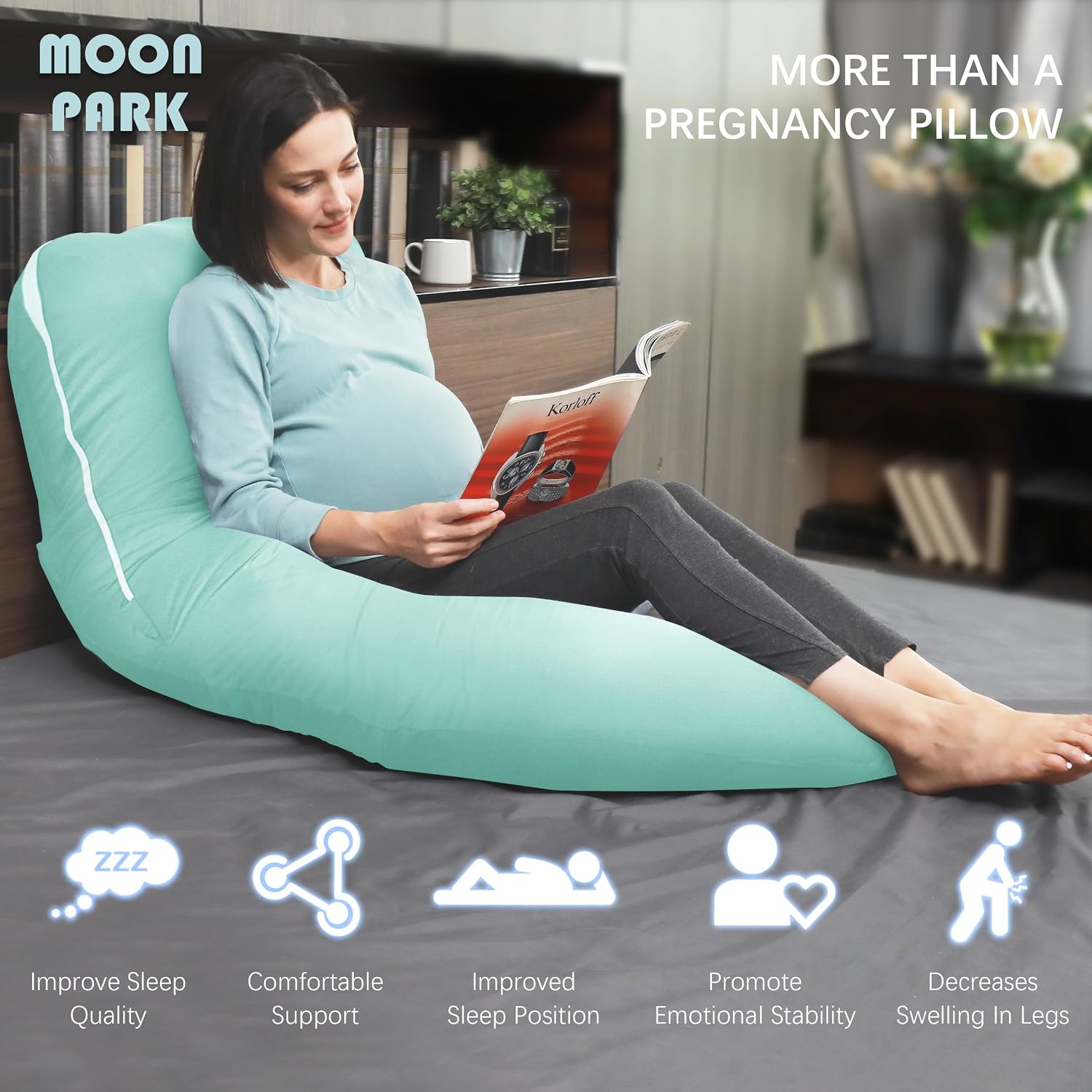 Moonpark MOON PARK Pregnancy Pillows for Sleeping - U Shaped Full Body Maternity Pillow with Removable Cover - Support for Back, Legs, Bell…