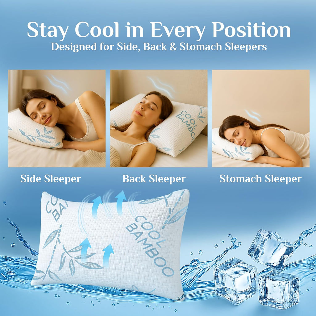 OMEO 2 Pack Bamboo Pillow King Size for Sleeping, Hypoallergenic Cooling Shredded Memory Foam Bed Pillows for Side, Back and Stomach…