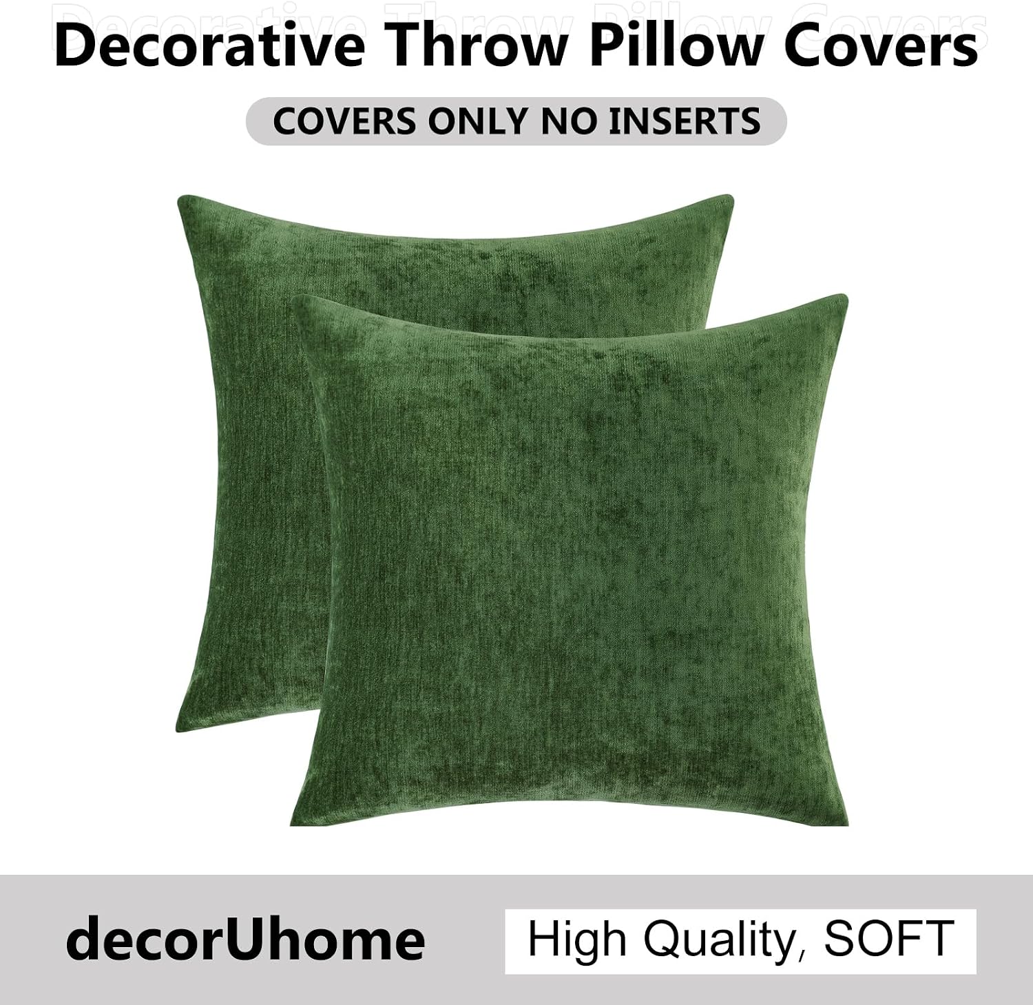decorUhome Chenille Moss Green Throw Pillow Covers 24x24 Inch Set of 2, Decorative Soft Couch Pillow Covers Solid Dyed Accent Farmhouse Neu…