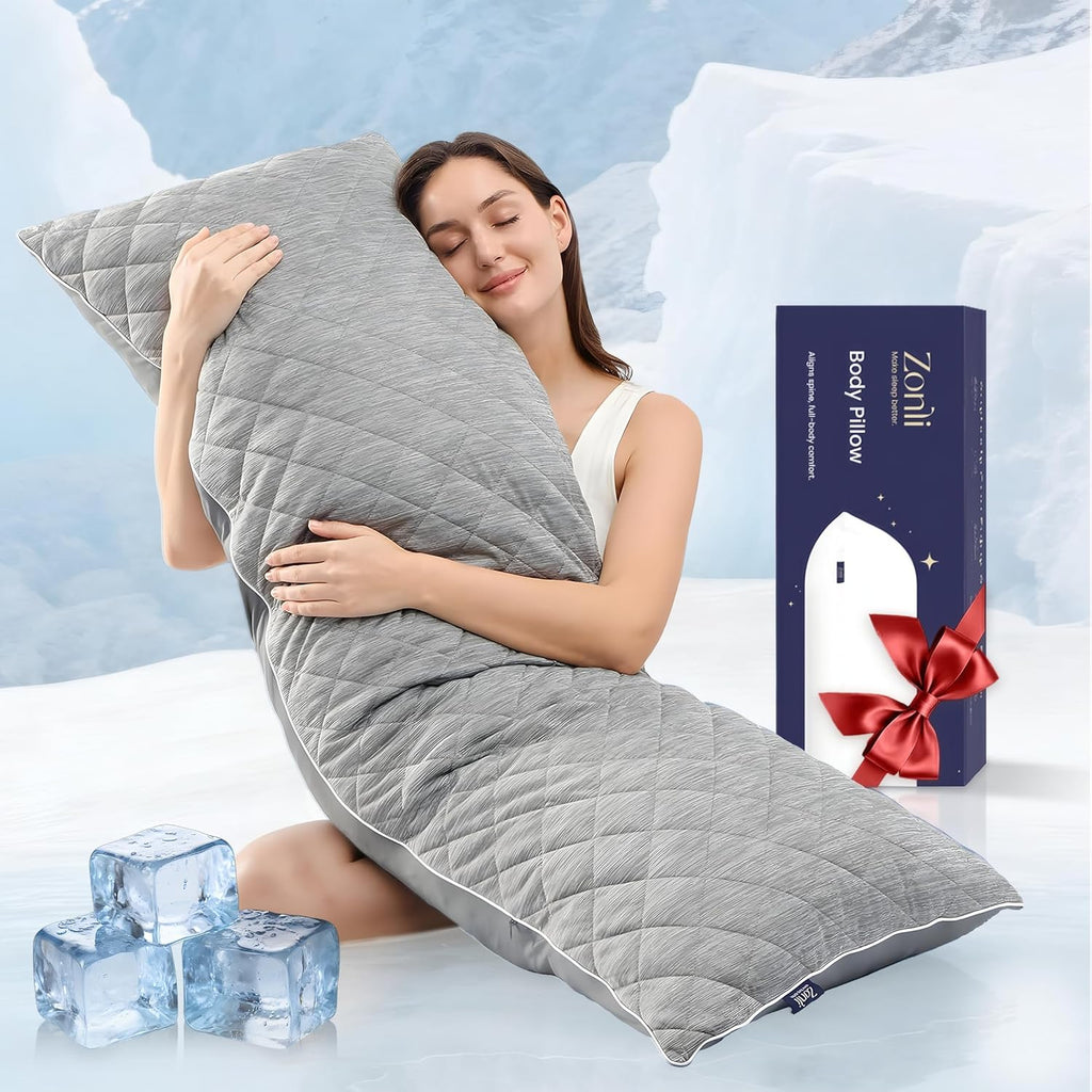 Zonli Cooling Body Pillow for Adults Side Sleeper & Pregnancy - Memory Foam Insert Long Body Pillow 20 x 54 Inch with Washable Pillowcase,…